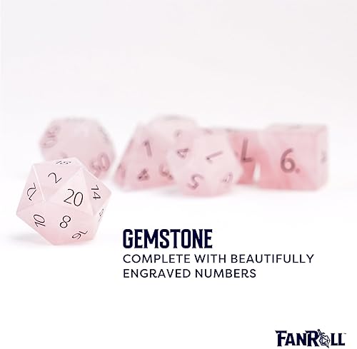 Miniatura 4 de FanRoll by Metallic Dice Games - Juego de dados DND de piedra preciosa de 0.630 in cuarzo rosa, dados de juego de rol para Calabozos y Dragones