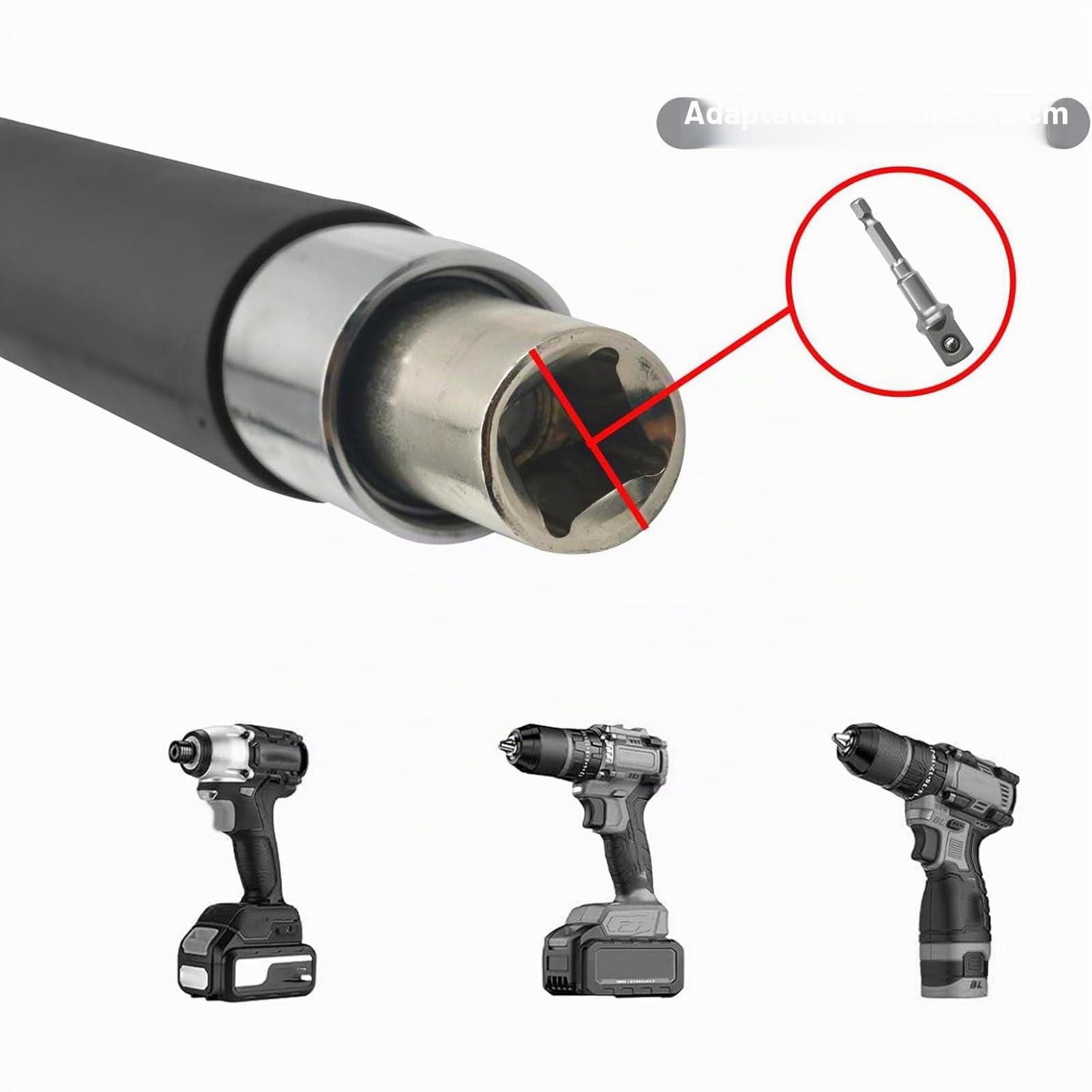 ciciglow Clé d'extension décalée, clé à molette rallonge à cliquet à impact polyvalente 16,93 pouces avec tête d'entraînement fixe de 1/2 pouce, 4 adaptateurs pour les petits serrés