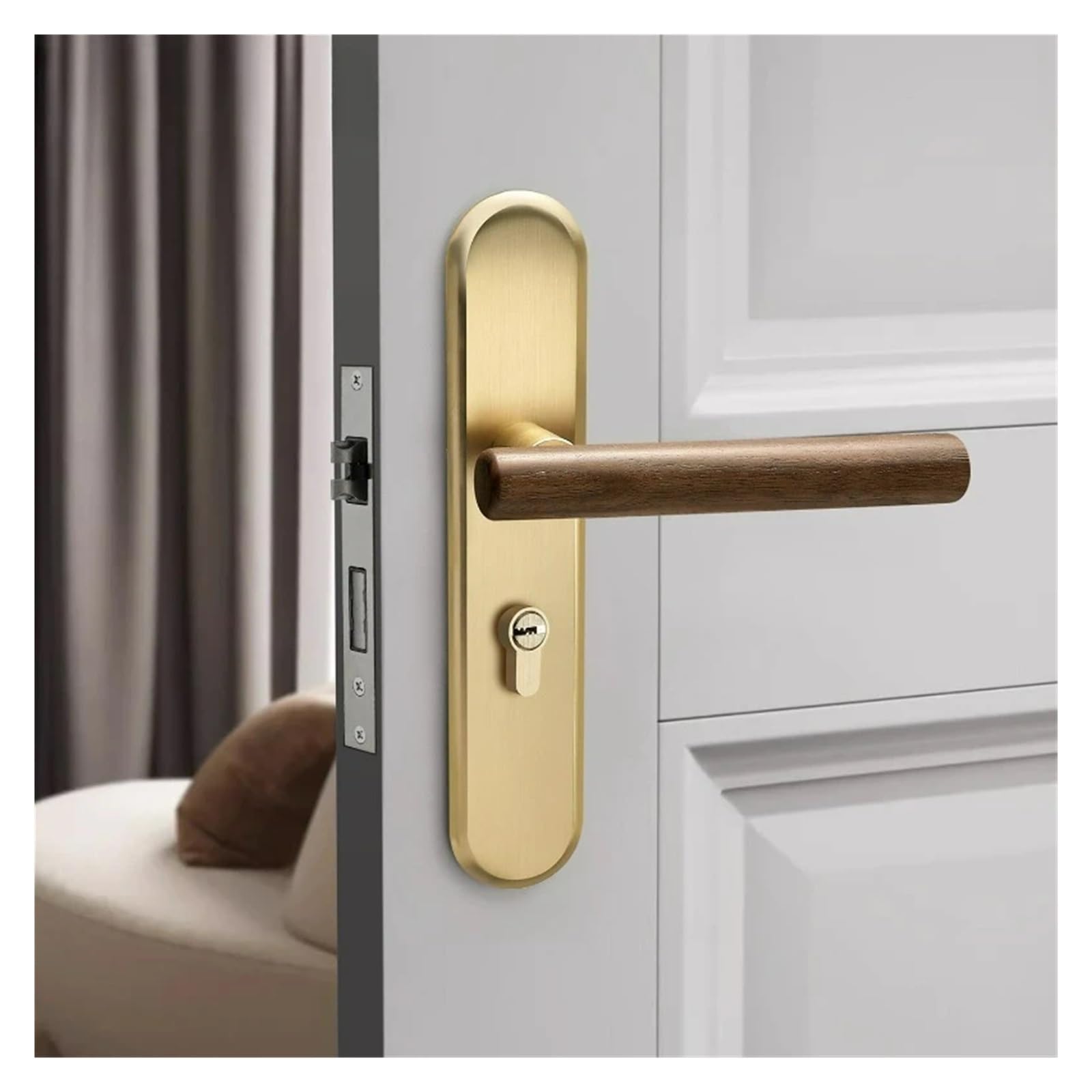 Cerradura de puerta interior Simple y de alta gama, dormitorio doméstico, madera, silenciosa Universal, mango de nogal(Black Nickel)