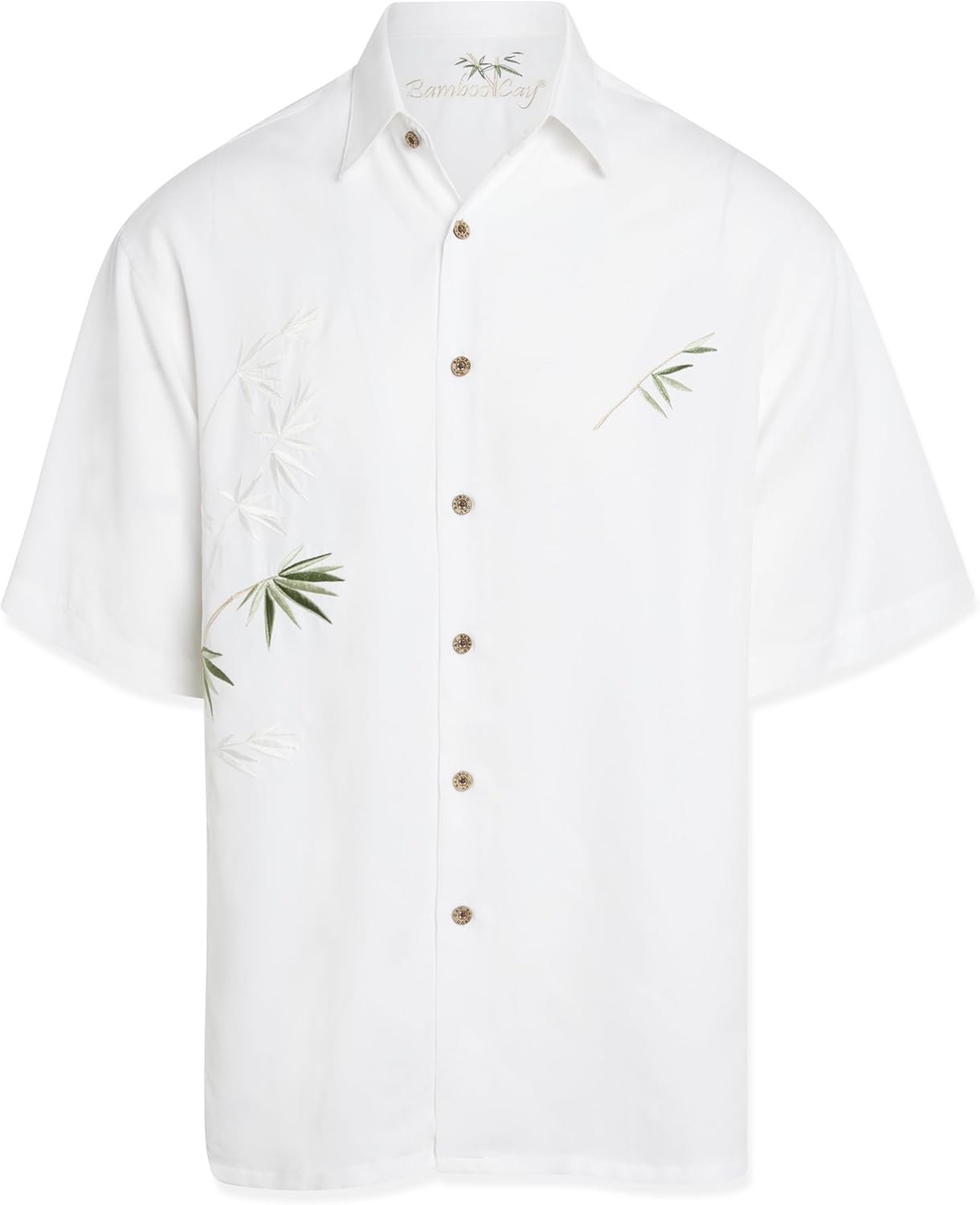 Bamboo Cay Mens Short Sleeve Flying Bamboos Casual Embroidered Woven Shirt