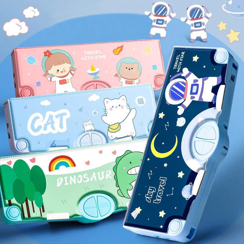 Miniatura 6 de StefIk Estuche desplegable multifunción Kawaii Cute Cartoon Pencil Box con regla de tijeras y sacapuntas (Lucky Kitten)