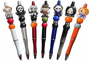 7PCS Horror Beadable Pens, Black Ink Pens for Halloween