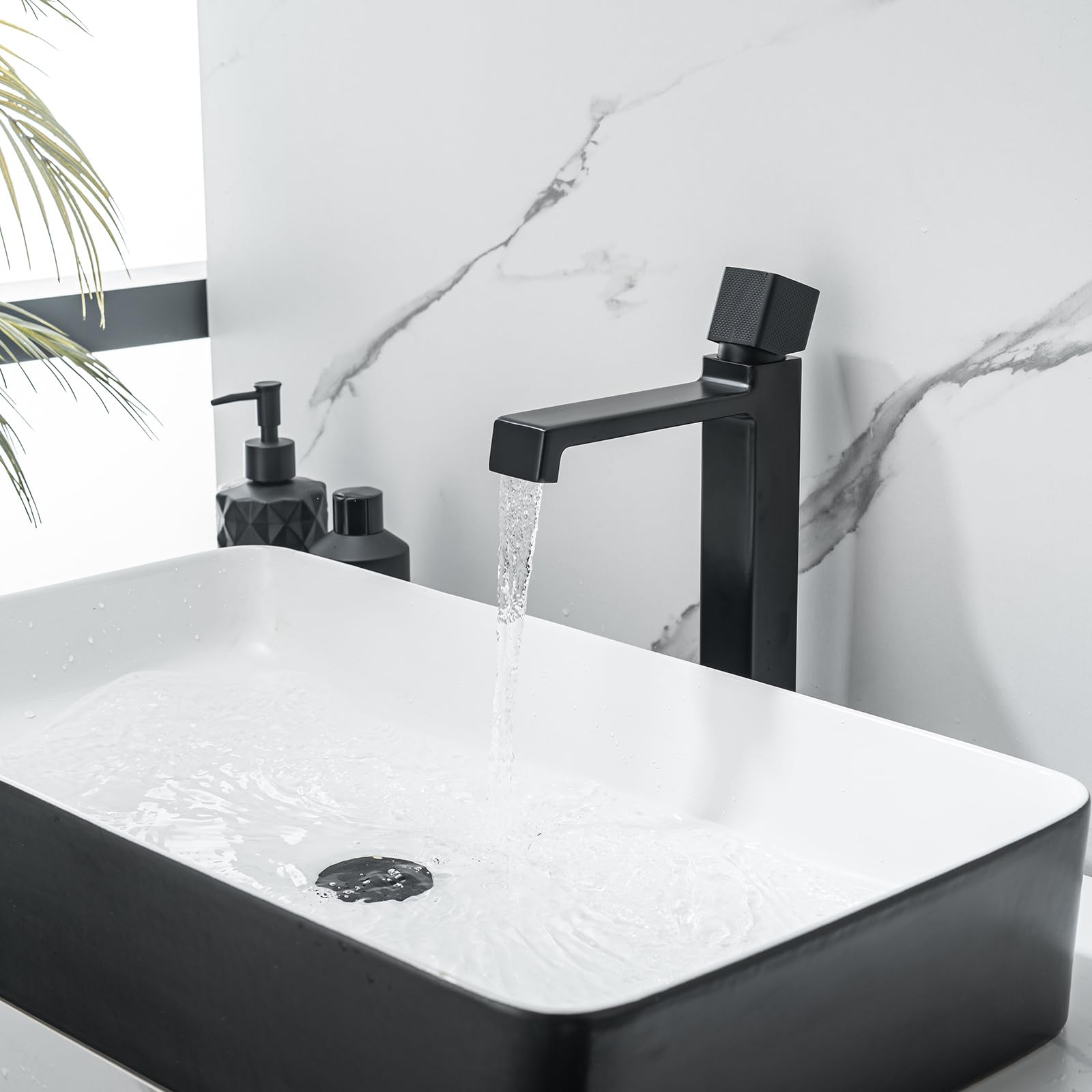 Rubinetto Lavabo Bagno FORIOUS - Nero, Beccuccio A Cascata, Monocomando, Altezza 110 Mm - Foto 6