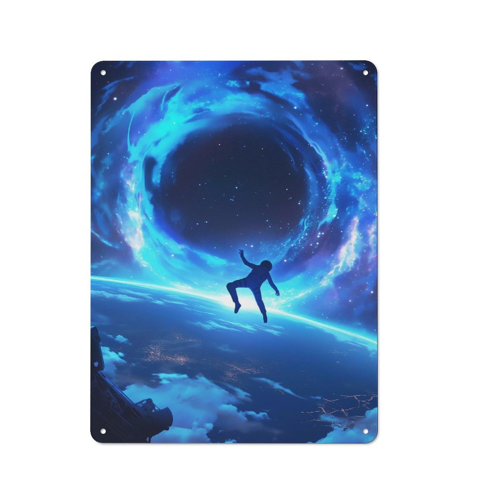 Shed Style Decorative Metal Plaque 40x30cm Featuring Black Hole Astronaut, Porch Wall Decor for Patio Bar, Workshop, Shed Or Kitchen