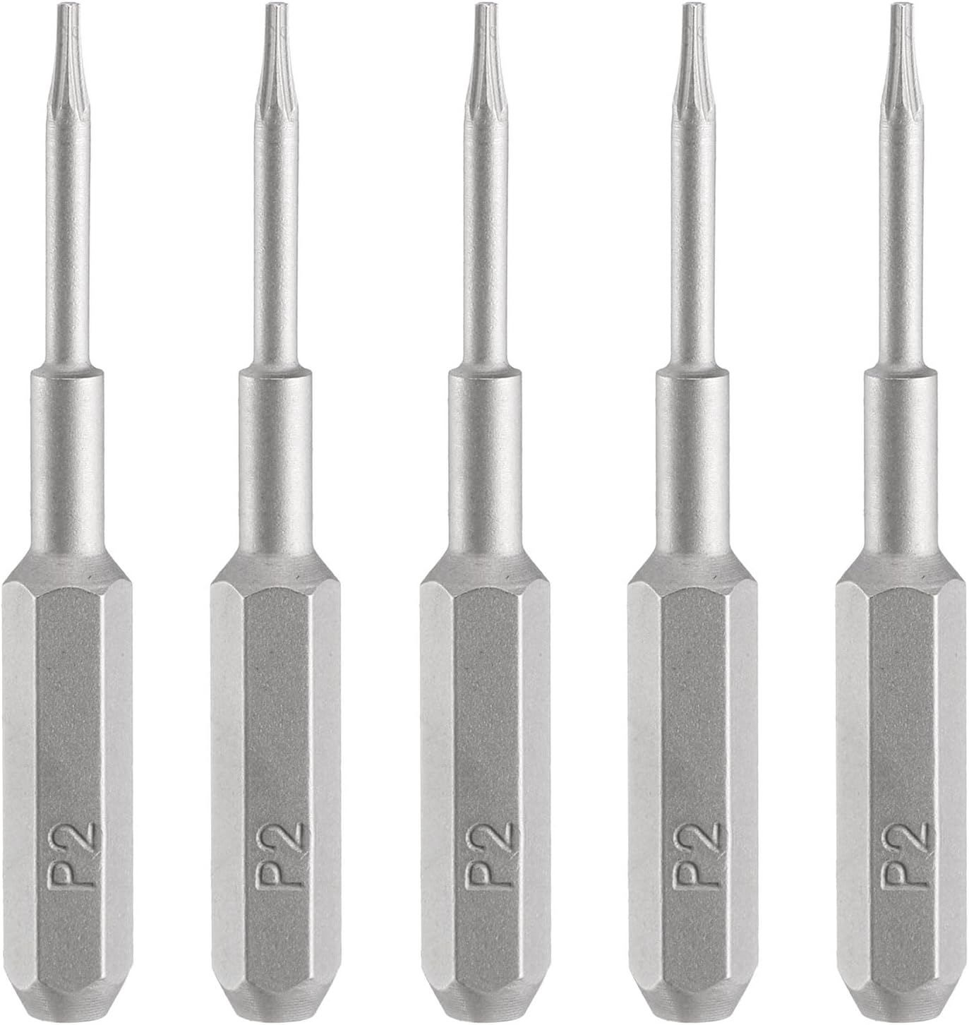 HARFINGTON 5pcs P2 Pentagon Screwdriver Bit 5/32" Hex Shank 35mm/1.38" Length Magnetic 5 Point Head Hex Bits S2 Steel Screw Driver Bit