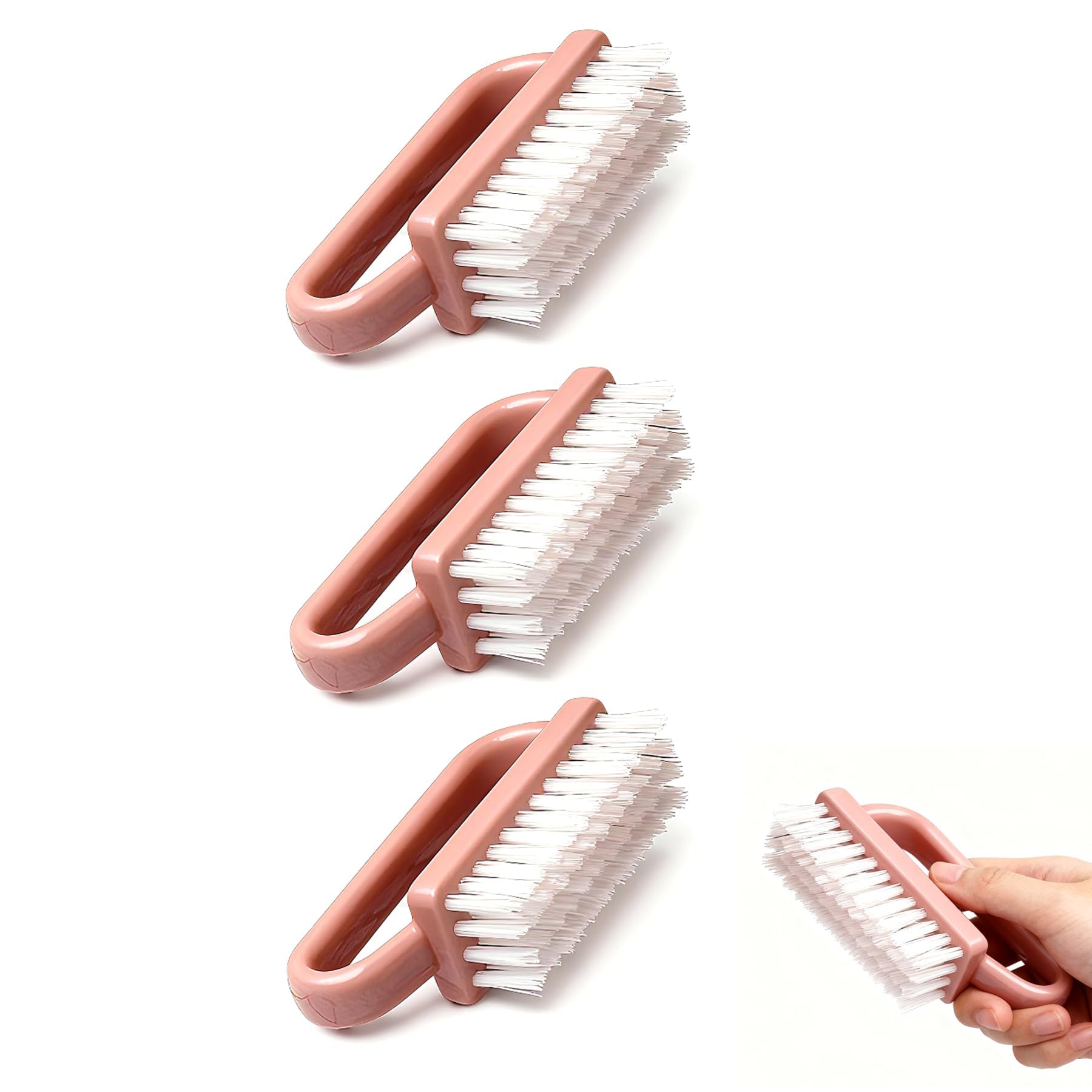 3 PCS Spazzola Per Unghie, Maniglia Grip Pennello per Unghie, Lavaggio di Mani Spazzolino per Unghie Per Pulizia E Pulizia Delle Unghie, Pennelli per Pedicure(Pink)