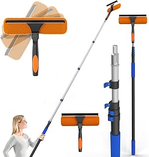 26FT Reach Window Squeegee for Window Cleaning Kit with 5-19 Foot Telescoping Extension Pole, 2 in 1 Window Squeegee, Cobweb Duster, Dust Kit Window Washing Kit for Car, Shower Glass Door