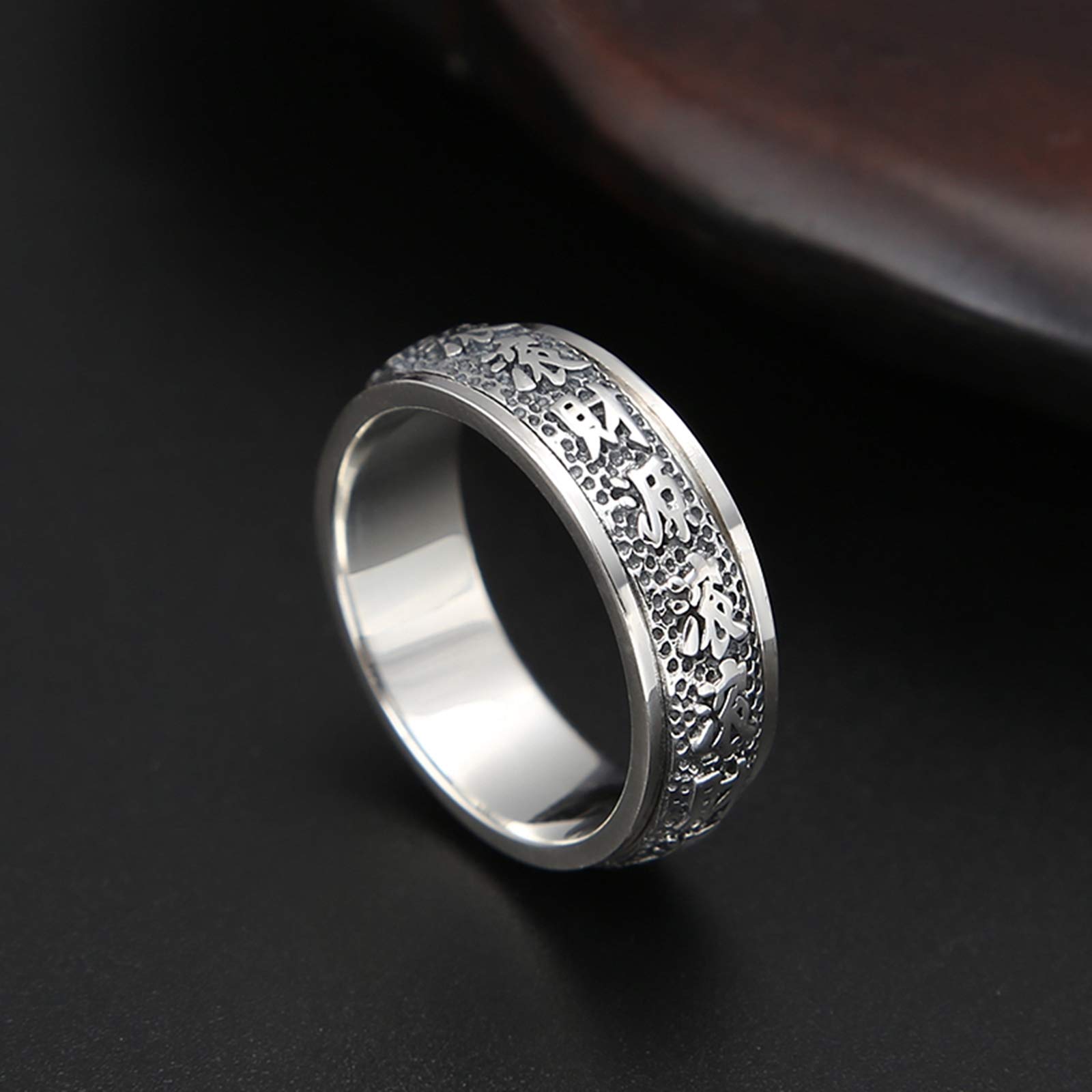 KnSam - Anello da uomo vintage in argento 925, anello portafortuna cinese rotante in argento 925, stile punk gotico e Argento, 58 (18.5), cod. FF191104DE454