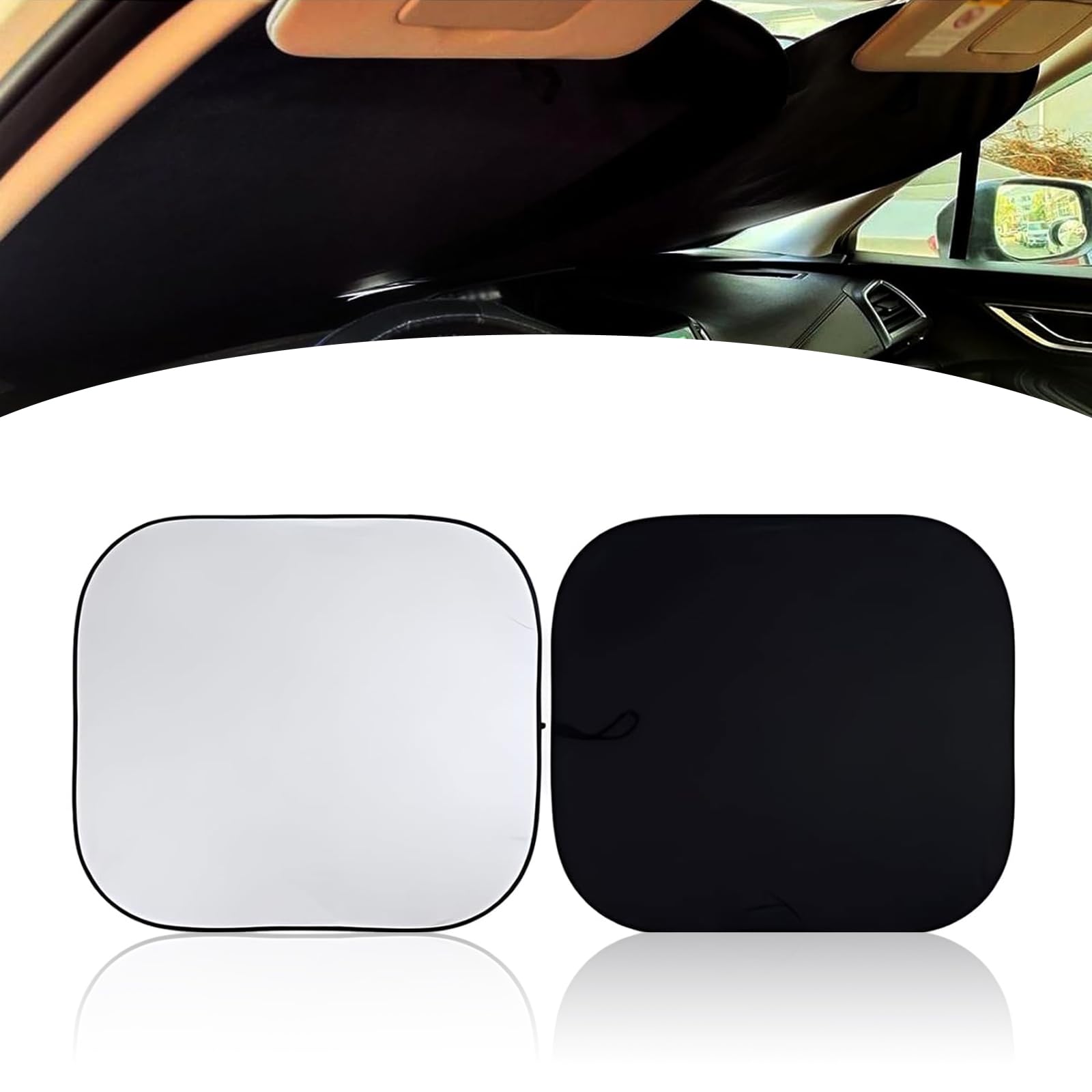 2 PCS Car Front Windshield Sunshade, 27.9" x 30.7" Silver-Coated Cloth Reflective UV and Heat Cooling Cover, Metal Memory Frame Foldable Interior Protector, Universal for Cars (Silver)
