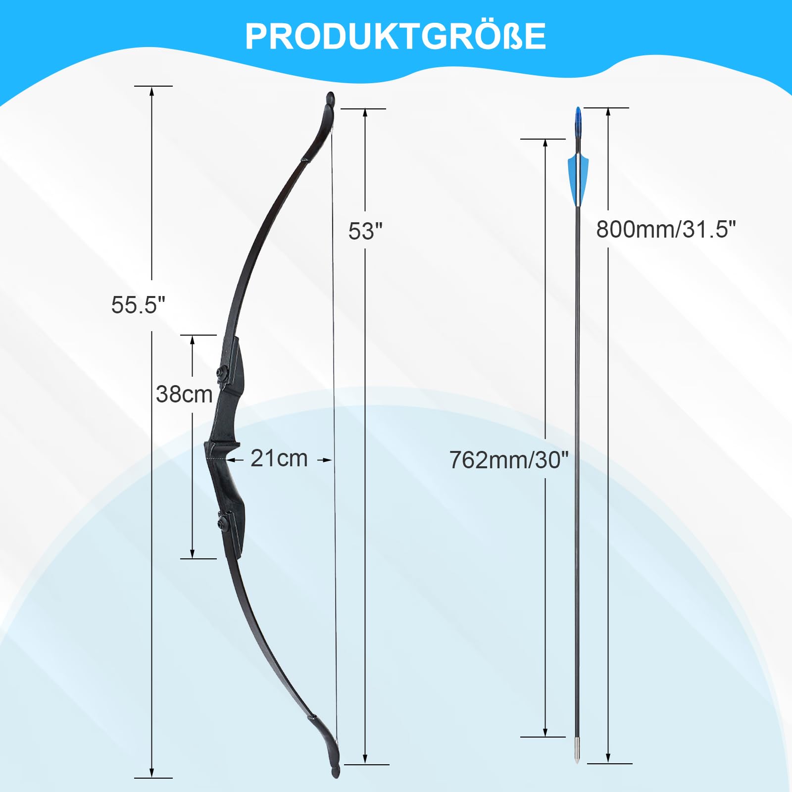 Recurve Bogen und Pfeile Set Takedown Bogen 20/30/40lbs Links und Rechtshänder Anfänger Schießen mit Bogenschießen Zubehör Langbogen Set