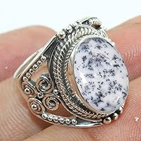 Vista 2 de Fine Sterling Silver Ring For Womens Dendritic Opal Ring Sterling Silver Engagement Ring Bezel Set Gemstone Ring
