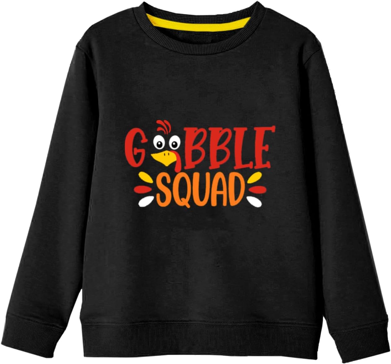 Remimi Thanksgiving Kids Black Sweatshirt Girl Boy Turkey Shirt Long Sleeve Classic Gobble Squad Holiday Pullover Top Black 9-10 Years