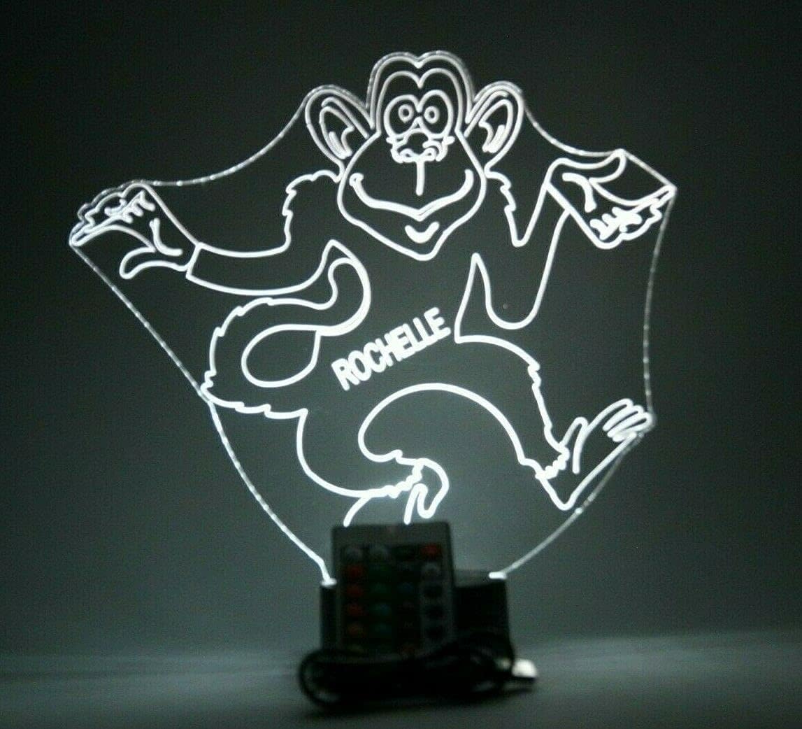 Dancing Playful Monkey Face Animal Night Light Up Lamp LED Stand Table Lamp Custom Engraved Room Decor Featuring 16 Color Changing Options | Christmas Holiday Birthday Gift | Personalized Free