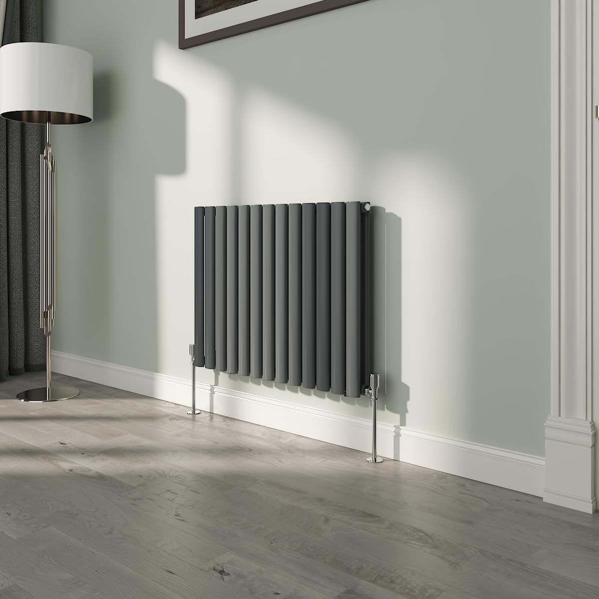 NRG 600x767mm Oval Column Designer Radiator Double Panel Anthracite Bathroom Central Heating โ image 1
