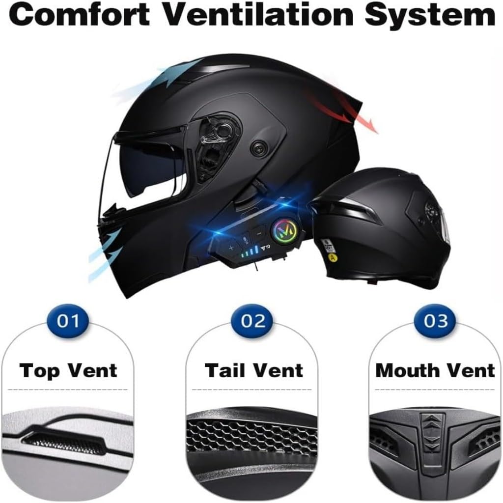 Casco Moto Modular con Bluetooth Integrado, ECE Homologado Casco Integrales Flip Up Moto Jet Scooter para Mujer Hombre Adultos Antivaho Doble Visera