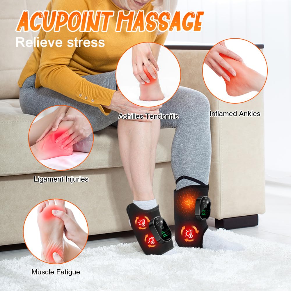3-in-1 Fußmassagegerät, Kabelloses Elektrisches Fußmassagegerät mit 3 Vibrationsmodi und 6 Heizstufen, Portable Cordless Ankle Massagers mit 3000mAh Akku für Knöchel Ferse Fußsohle und Fußrücken