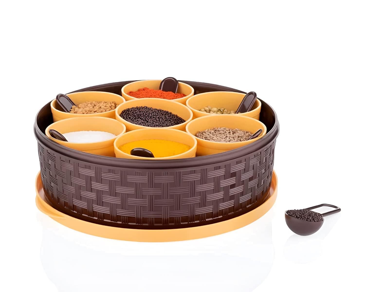 Multipurpose Plastic Masala Box for Kitchen Royal, Spice Boxes for Kitchen, Rangoli/Spice/Masala Dabba Container 7 Compartments with 7 Spoons (Round)