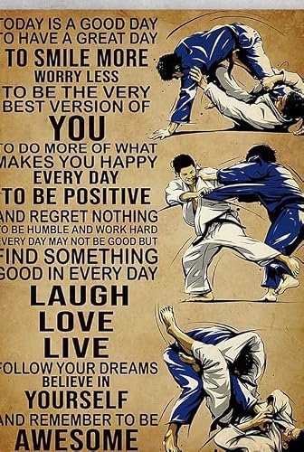 Funny Metal Signs Jiu Jitsu Poster Today is A Good Day to Have A Great Day to Smile More Worry Less Metal Sign Vintage Home Decor Rustic Tin Signs Wall Art Metal Poster for Garage Bar 8x12 Inch