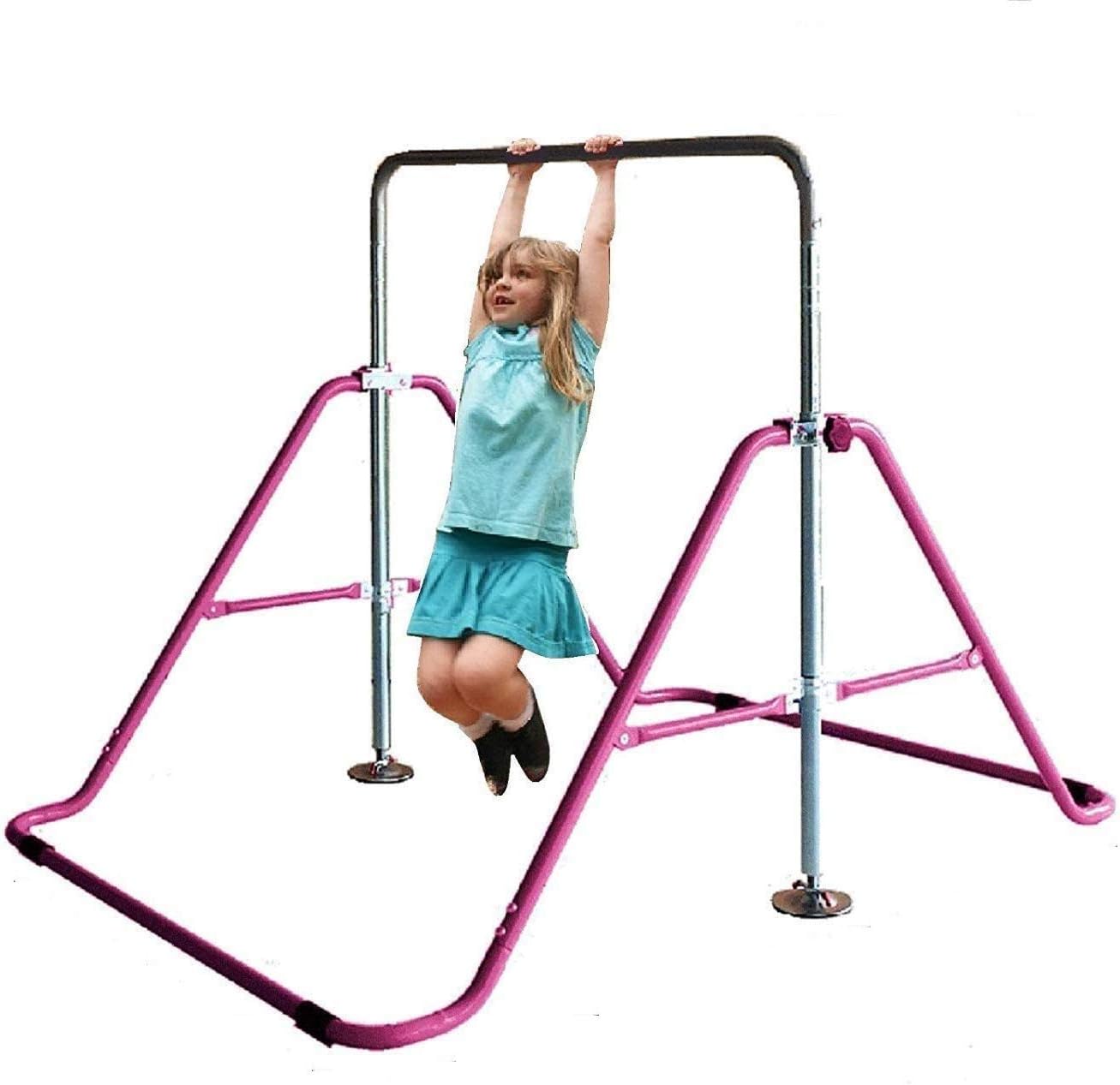 5 Star TD Expandable Gymnastics Bar Adjustable Height Horizontal Bars, Junior Training Bar Children Folding Training Monkey Bars for Kids Pink