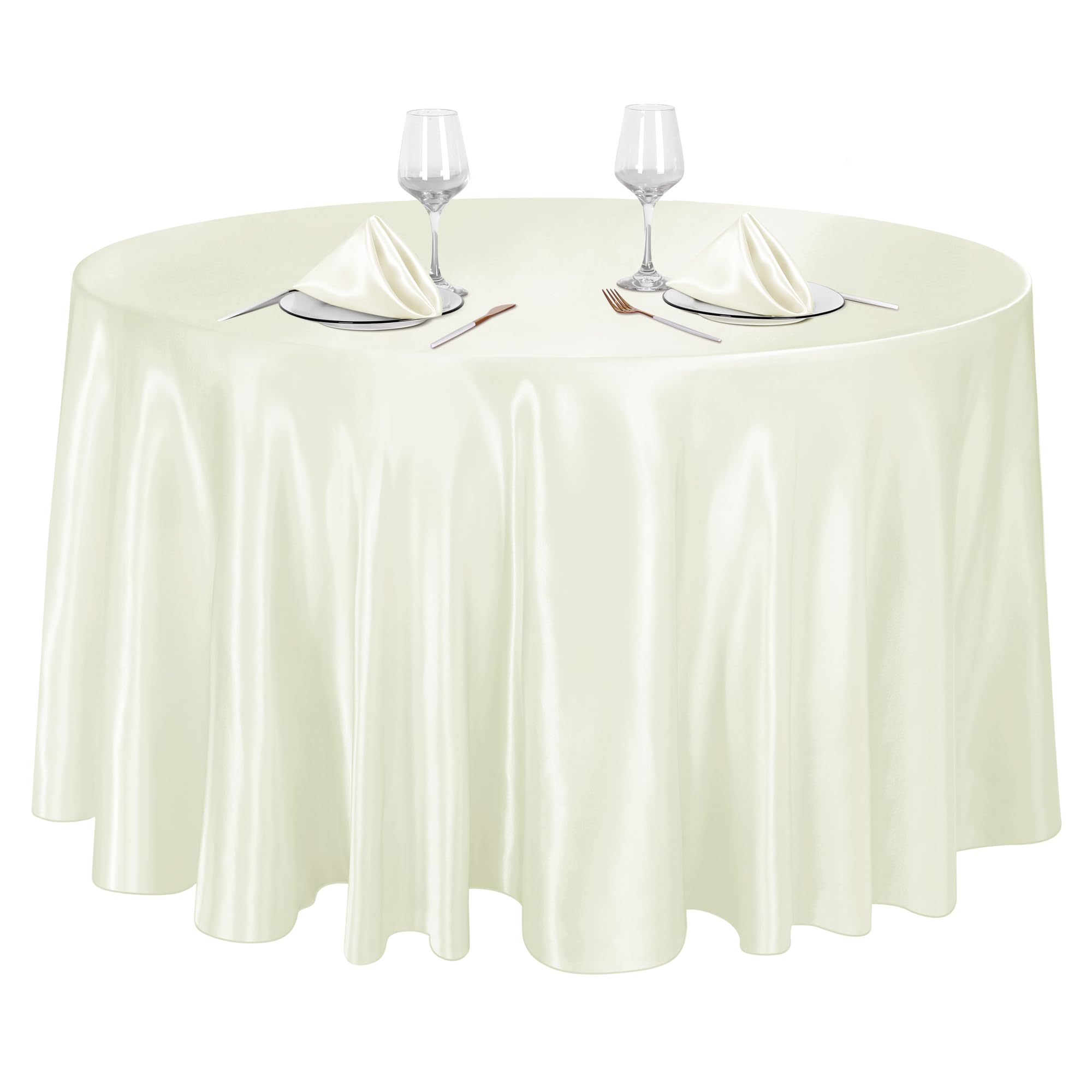Ruisita 120 Inches Round Satin Tablecloths Ivory Overlay Round Satin Table Cover Bright Silk Smooth Fabric Tablecloth for Wedding Banquet Tables