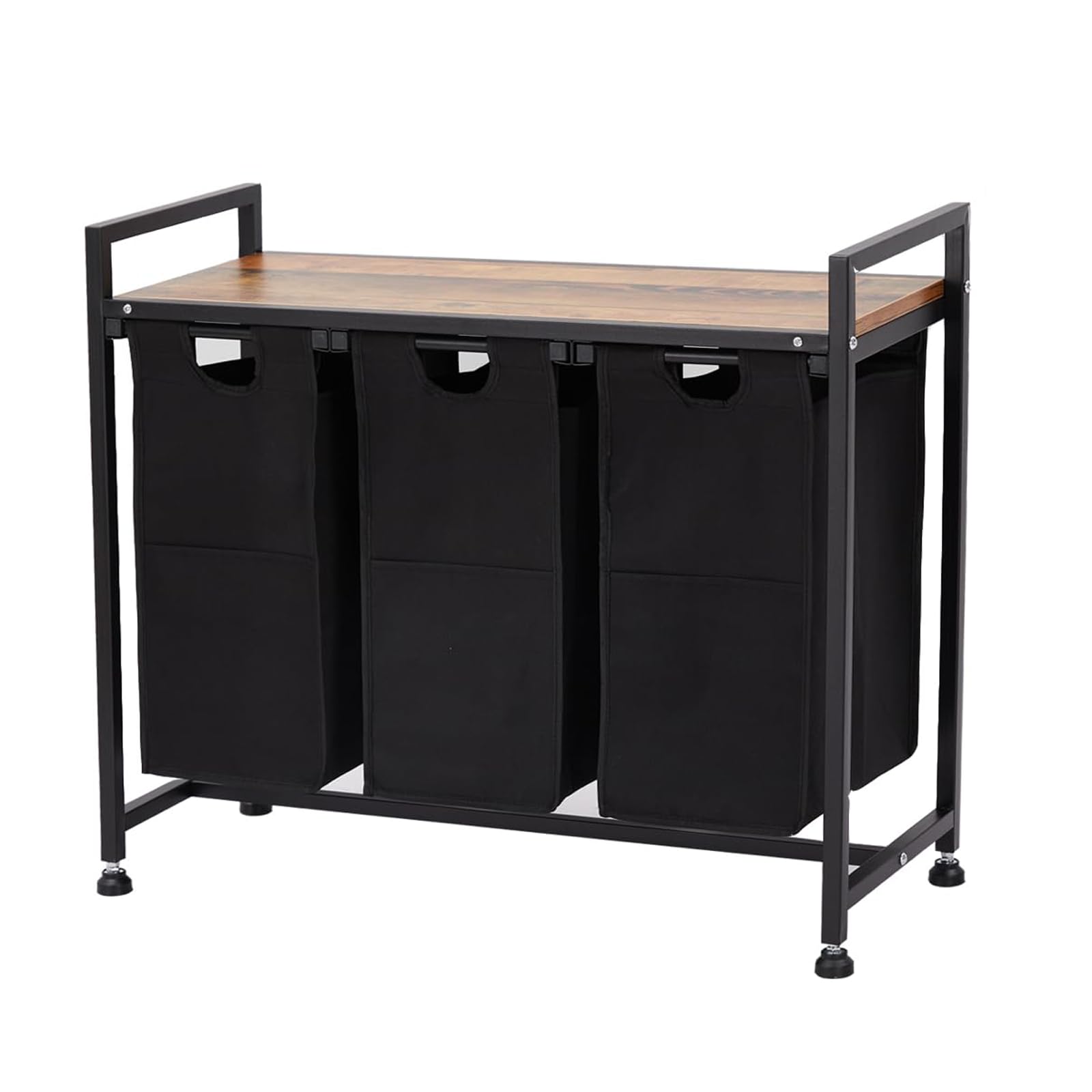 AffinityFurn Versatile Laundry Sorter, 3-Compartment Laundry Hamper with Shelf, Pull Out Removable Oxford Fabric Hampers, Large Capacity, Clothes Sorter, Shelf, Metal Frame, 3 x 43 L