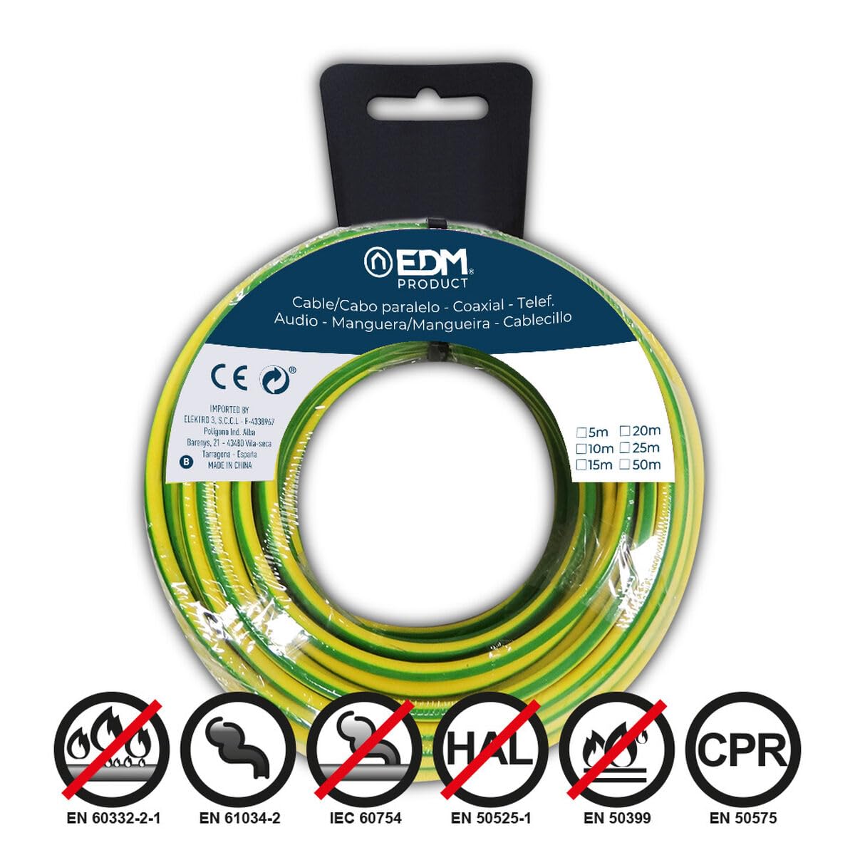 EDM 28478 Avvolgicavo Elettrico, Bicolore (Multicolore)