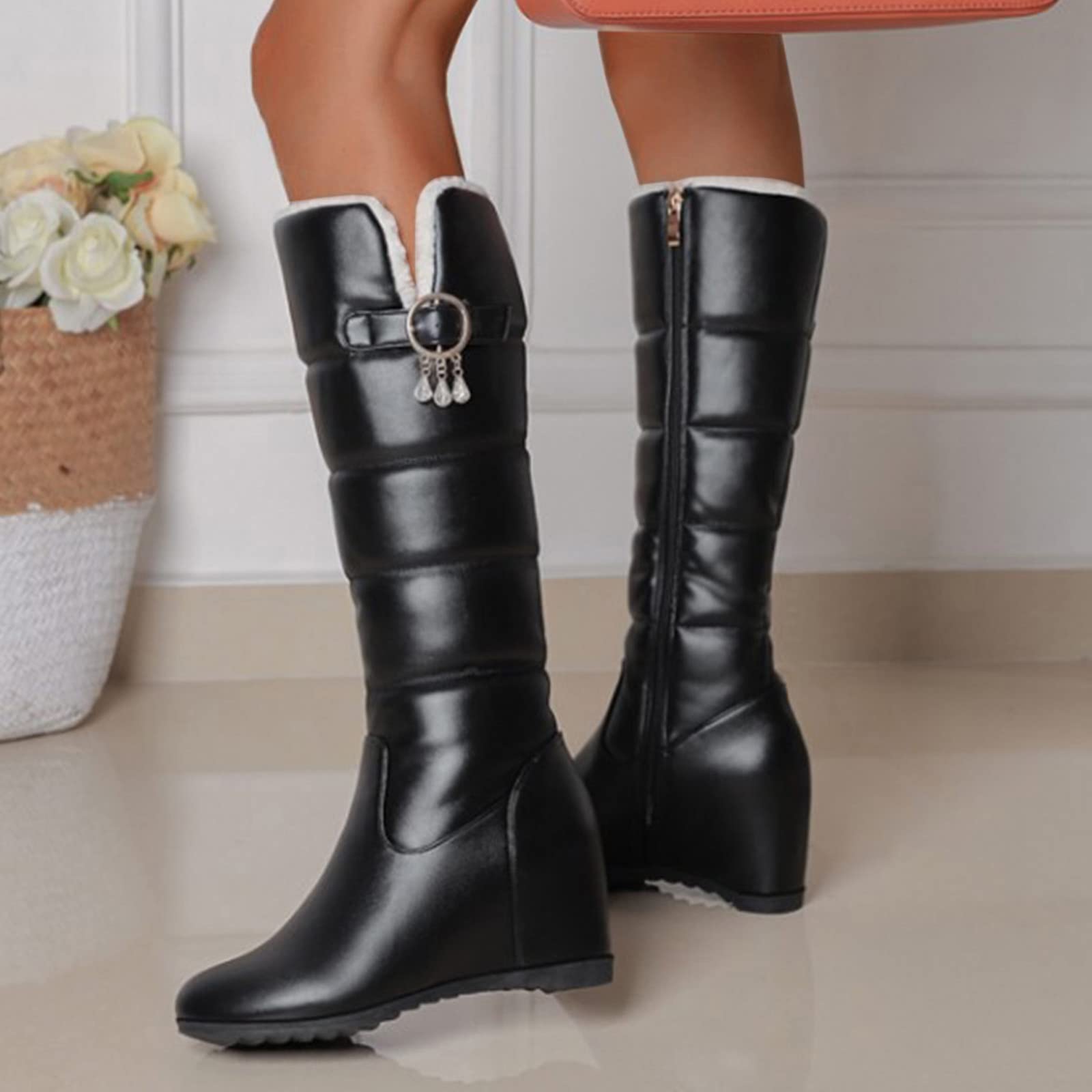 Stivali alti al ginocchio da donna, eleganti, con zeppa, invernali