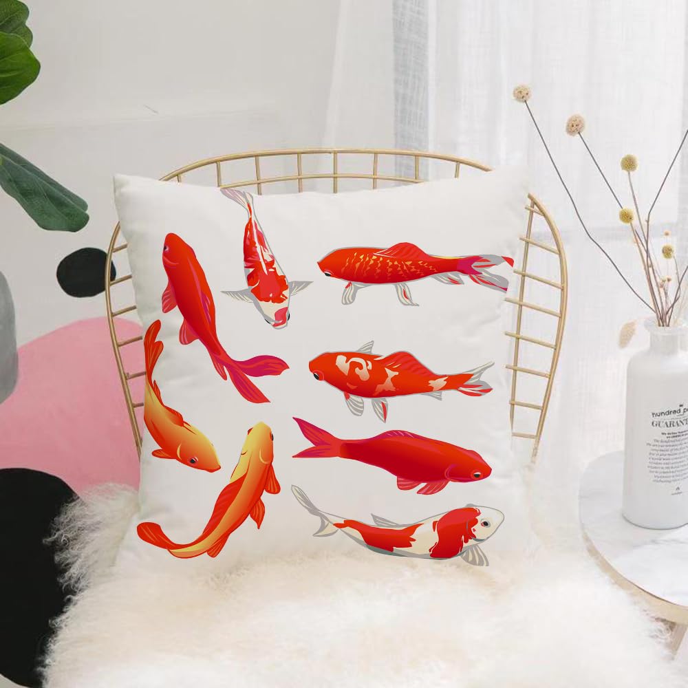 HYOSXW Cushion Cover,Throw Pillow Case Home Decorative for Living Room Bedroom Sofa Chair 16X16 Inch,Koi fish, legendary Koi fish band Chinese symbol for happiness and tranquility,Pillowcase 40X40cm