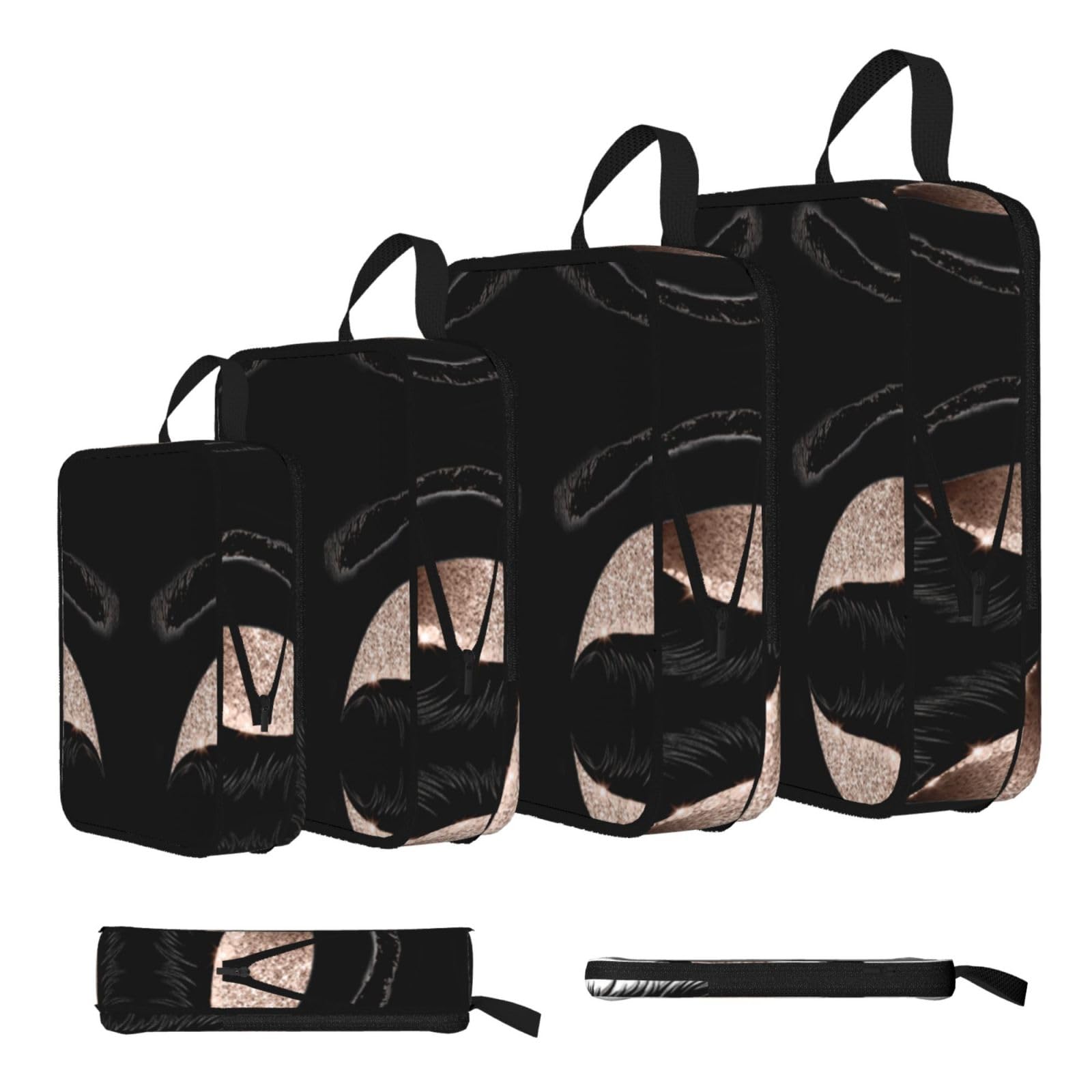 Esnaiuvcd Black Eyelash Pattern Print 4 Set Compression Packing Cubes For Suitcases,Expandable Storage Bags Organizers
