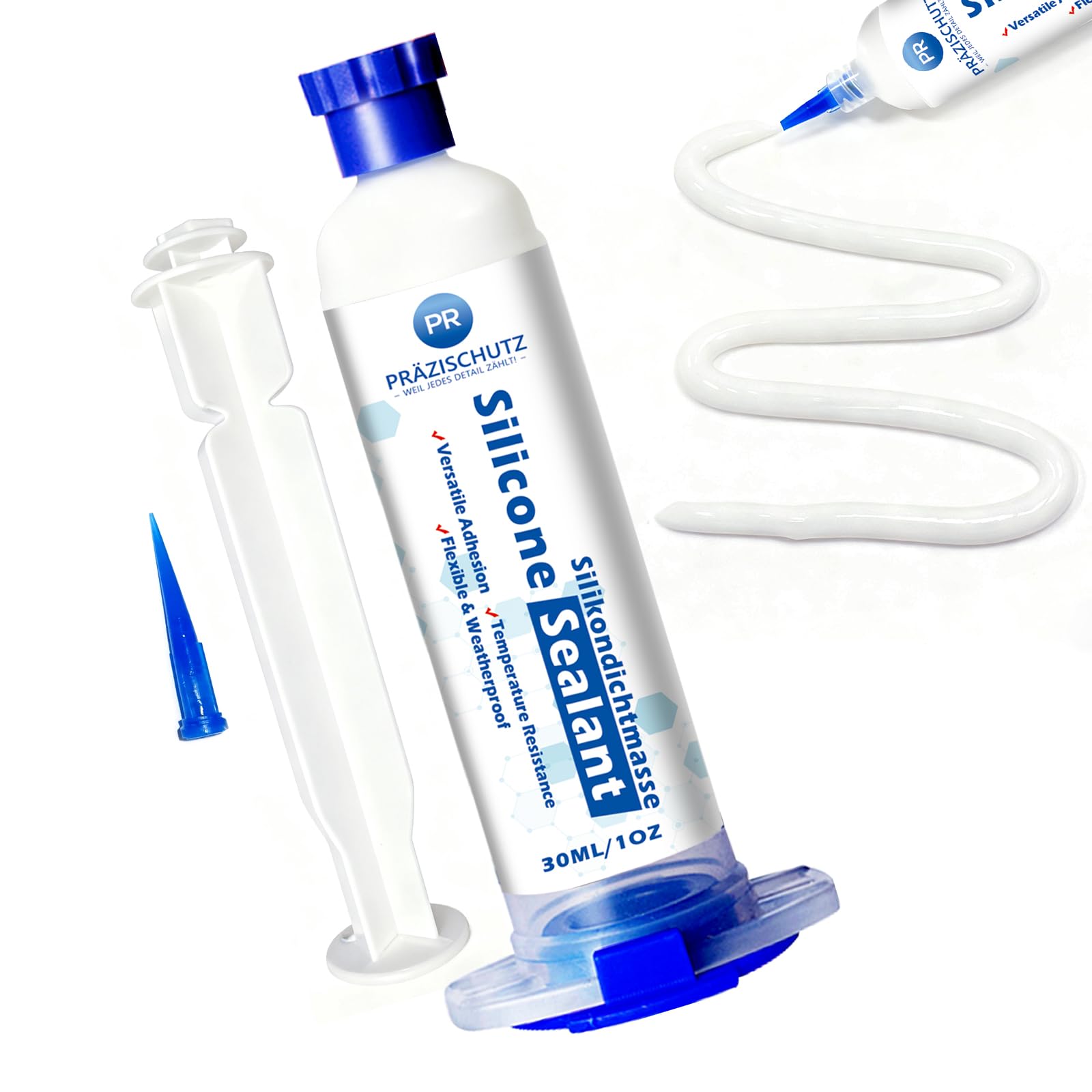 PRAZISCHUTZ RTV Silicone Adhesive Sealant - High Temperature & Waterproof Caulking for Home, Auto, & Crafts - Creates Flexible, Long-Lasting Seal on