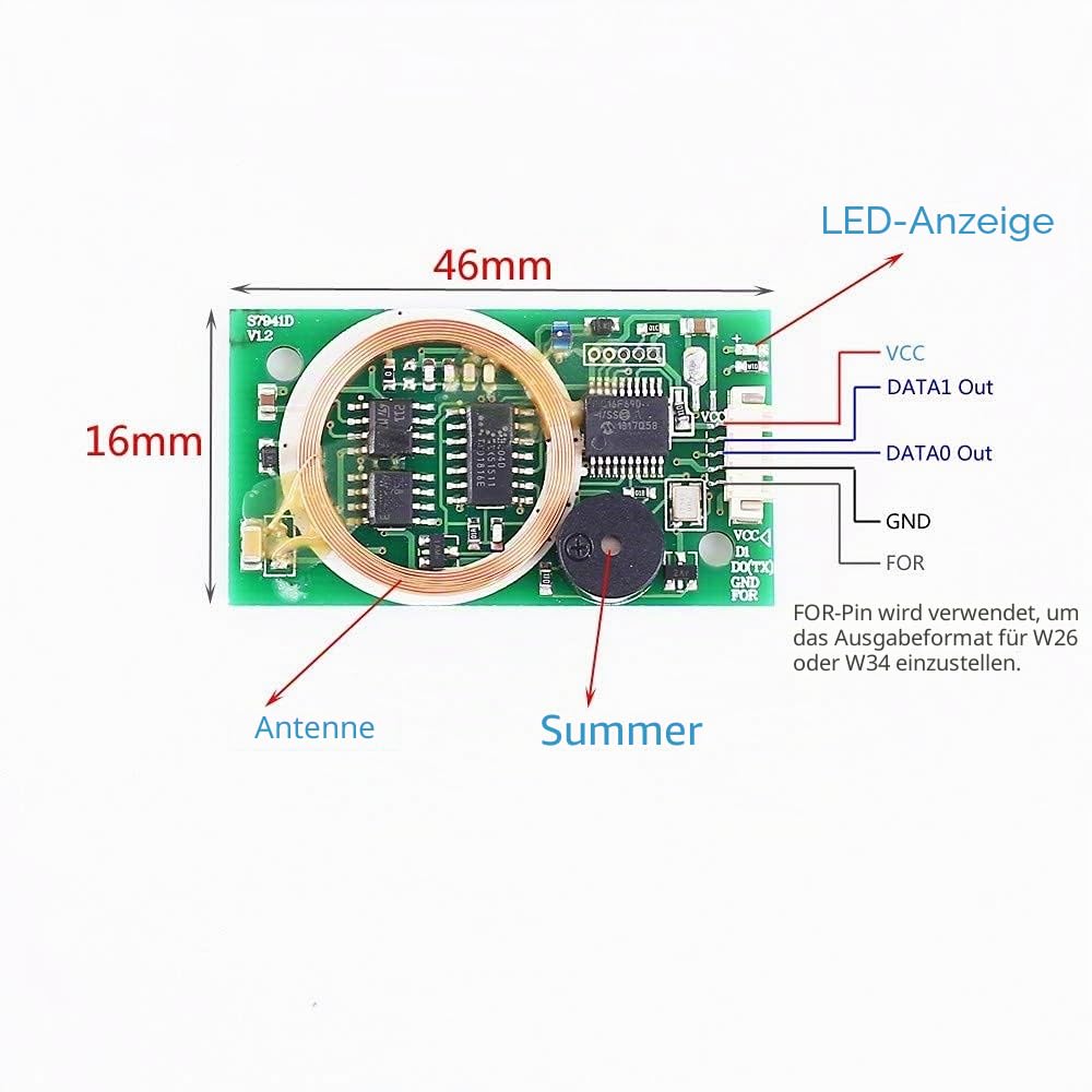 Zweifrequenz-Kartenlesemodul, Embedded Reader-Modul mit Summer- und WG-Schnittstellenoptimierung, Wiegand Reader RFID-Funkmodul 5 V 13,56 MHz 125 kHz ISO14443A für IC/ID-Karte