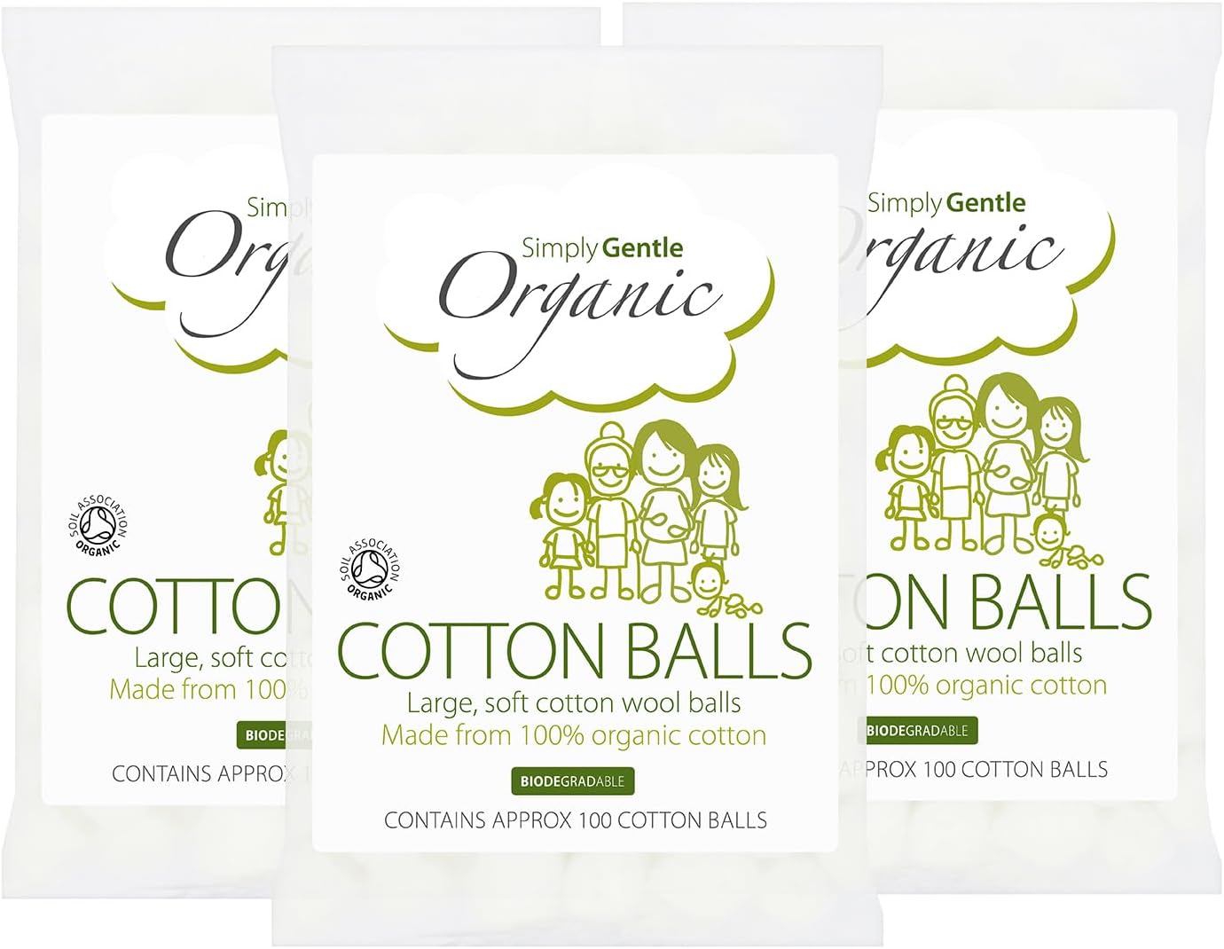 Simply Gentle Organic Cotton Balls – Soft, Hypoallergenic & High Absorbency | 100% Pure Cotton for Baby Care, Makeup Removal & First Aid | Eco-Friendly, Ethically Sourced 100 Balls (Pack of 3)