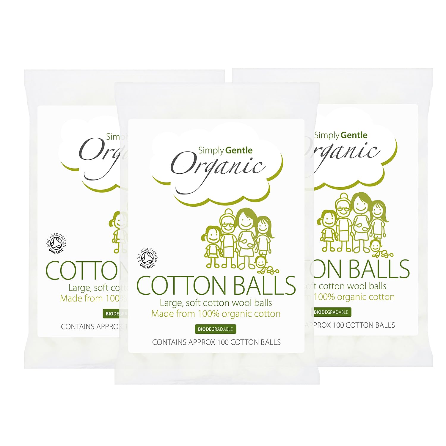 Simply Gentle Organic Cotton Balls – Soft, Hypoallergenic & High Absorbency | 100% Pure Cotton for Baby Care, Makeup Removal & First Aid | Eco-Friendly, Ethically Sourced 100 Balls (Pack of 3)