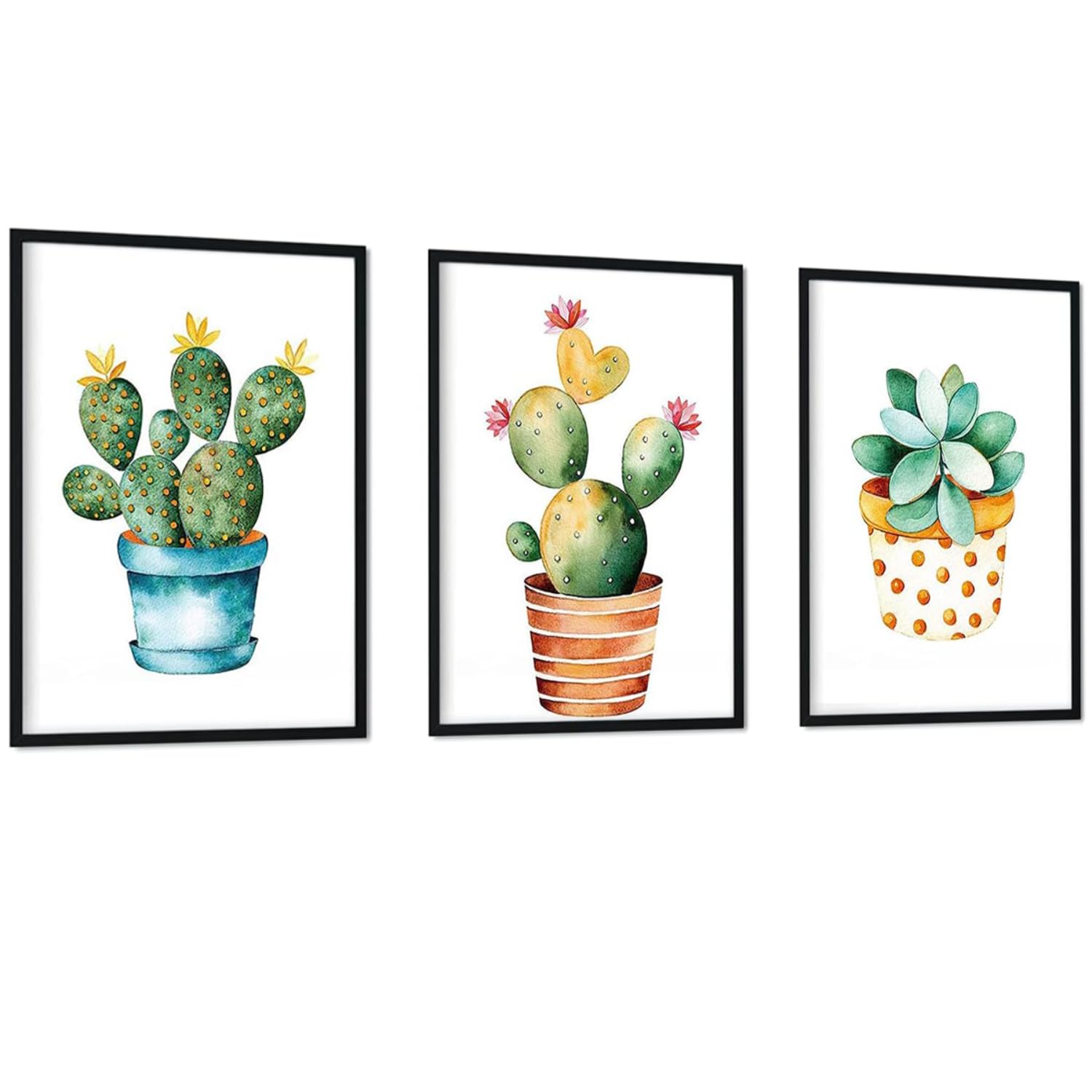 Nacnic Set of 3 Watercolor Cacti Posters. Watercolor Style wall decoration of Plants. Assorted colorful Pictures with Nature Motifs. Size A4, Frameless.