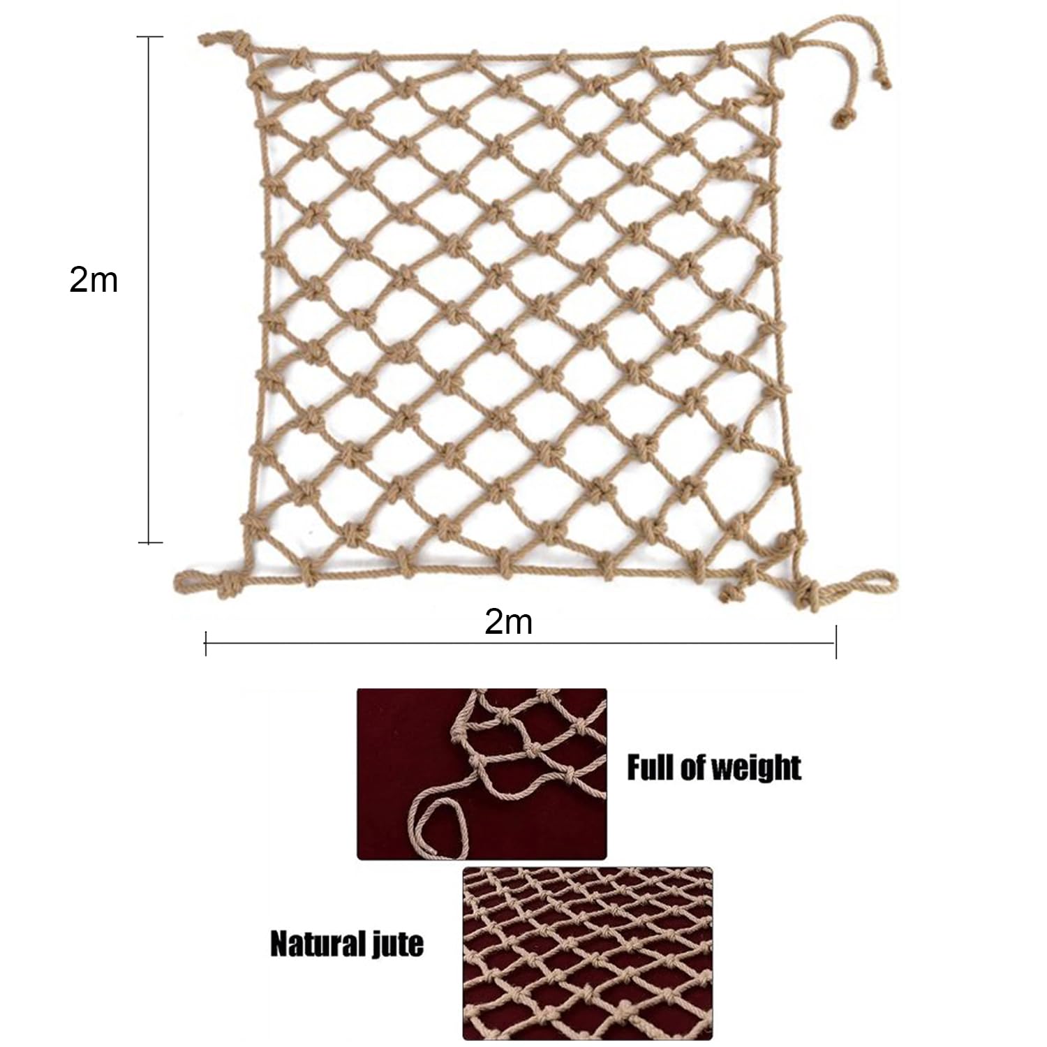 Red De Seguridad Cuerda Gruesa,2 x 2 m Red De Protección Contra Caídas Para Escaleras,Para Uso En Interiores y Exteriores,Vallas Para Jardines,Decoración (Cuerda Gruesa: 10 mm y Malla: 10 cm)