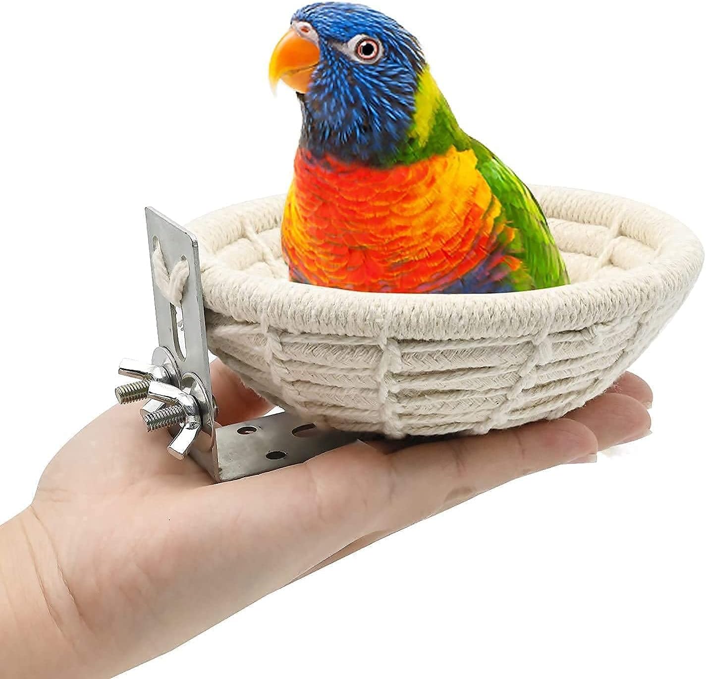 Docache Nido de Pájaros de Cuerda de Cáñamo de Algodón Tejido a Mano, Nido de Pájaros de Loros Canarios, Guacamayos Africanos, Conveniente Para Que Las Ves Descansen Y Jueguen