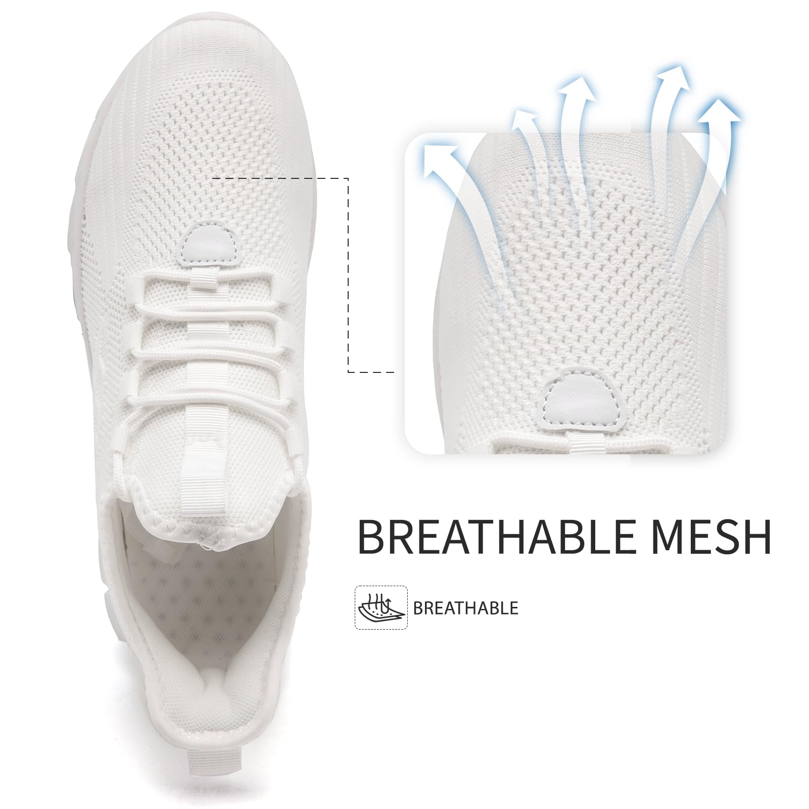 Zapatillas deportivas ligeras para hombre, para correr, caminar, gimnasio, todo blanco, 44 EU | Entrenamiento, tenis, correr, fitness, trabajo, casual, cómodo, malla transpirable, antideslizante