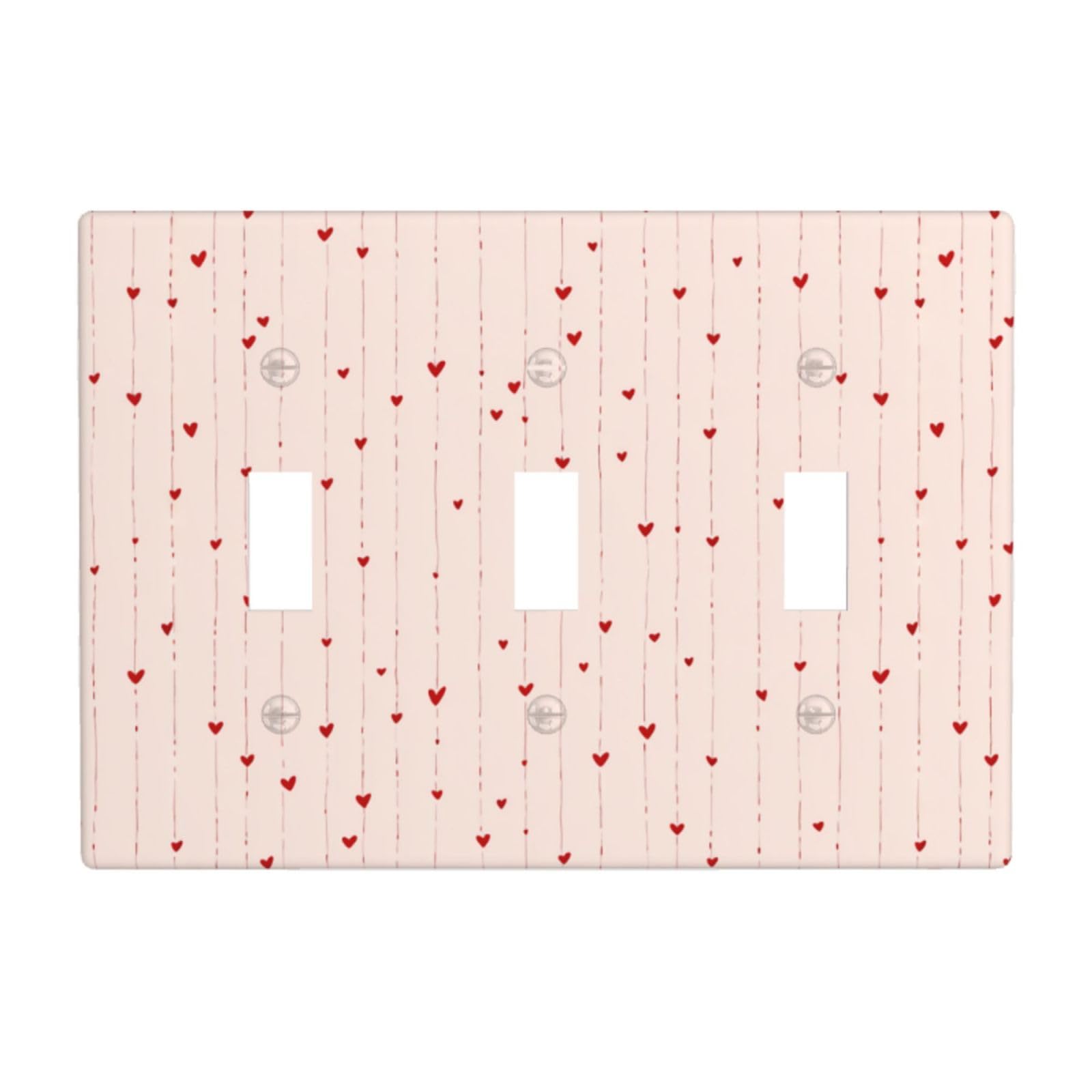 Vertical Dot Line Pattern with Tiny Red Hearts Light Switch Covers 3 Gang Triple Toggle Wall Plate Switchplate Electrical Faceplate for Bathroom Kitchen Bedroom Decor