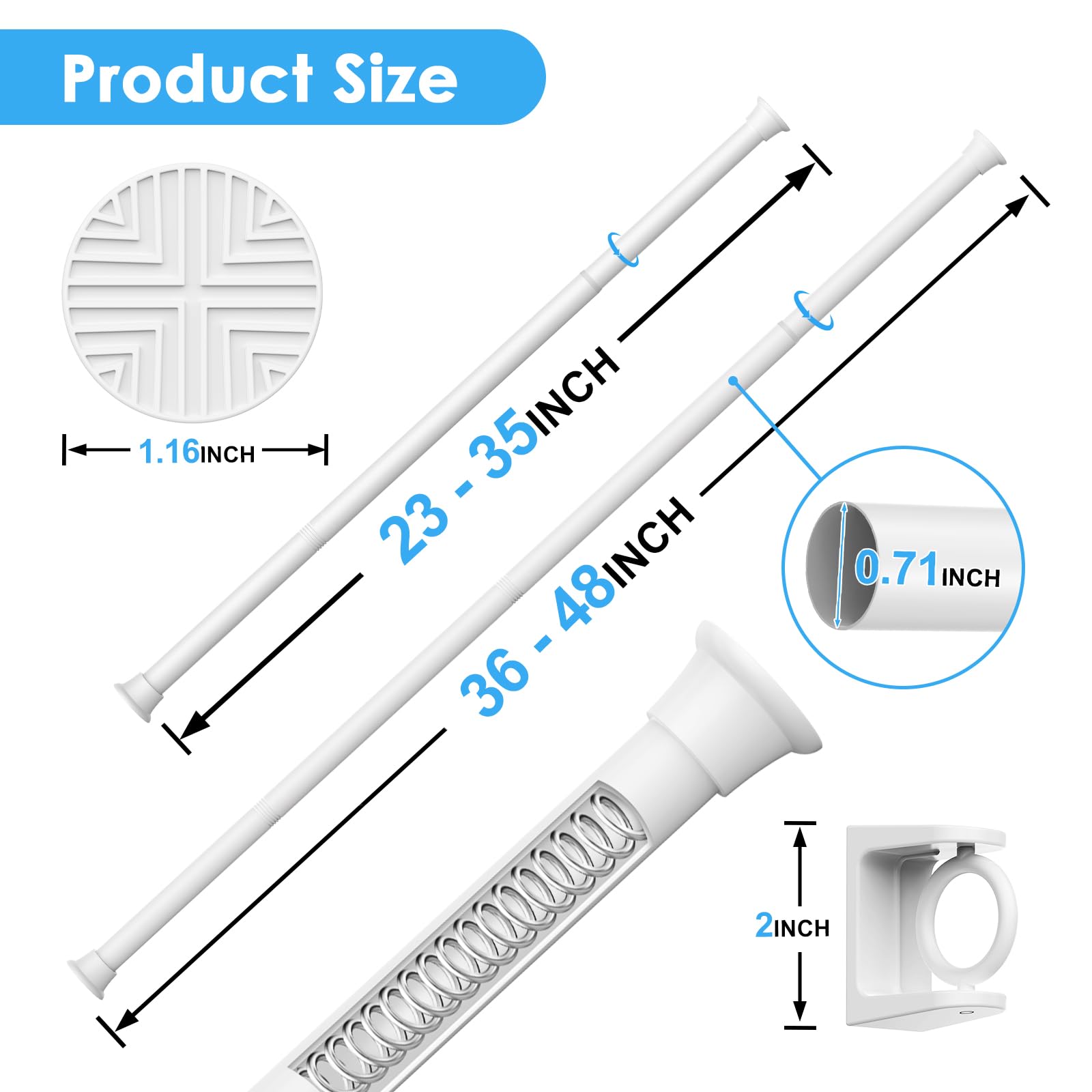 Snapklik.com : 2PCS Spring Tension Curtain Rods 23 To 48 Inch White ...