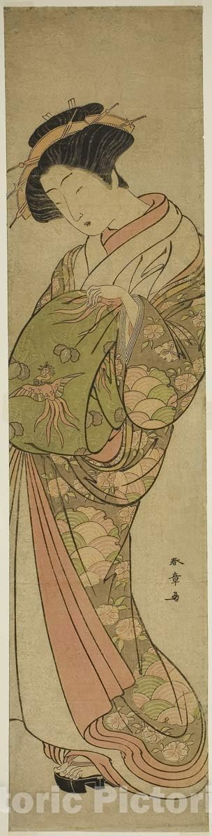 Historic Pictoric Print : A Courtesean of The Matsubaya House, Katsukawa Shunsho, c 1840, Vintage Wall Decor : 06in x 24in