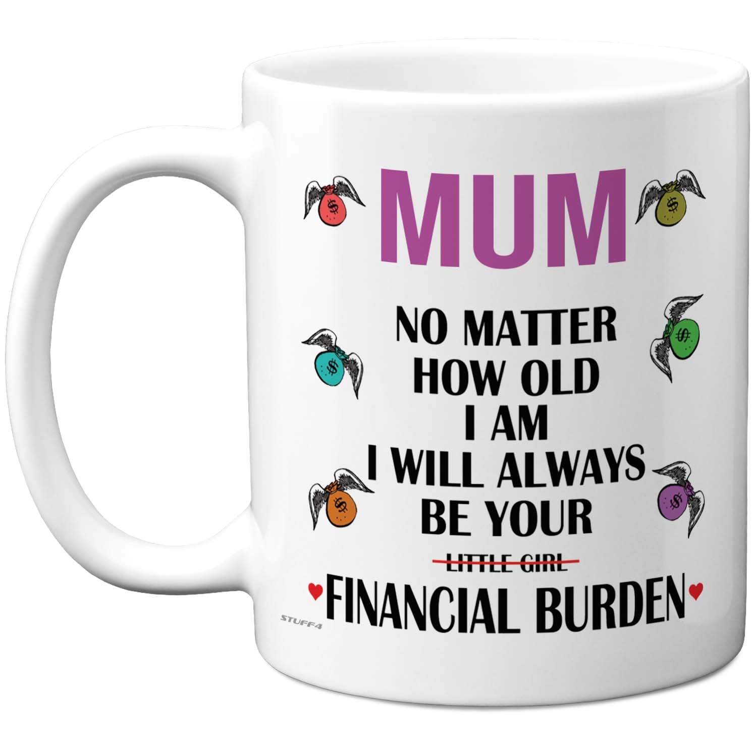 Stuff4 Funny Mum Mug - Humorous Financial Burden Slogan - Light-Hearted Gift for Mother - 11oz Ceramic Gloss Mug