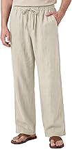 Enlision Men's Cotton Linen Trousers Summer Casual Lightweight Trousers Elastic Waist Drawstring Wide with Pockets