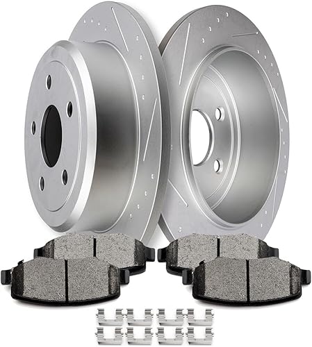 SCITOO Rotores de disco sólido traseros de 12.44 pulgadas + pastillas de freno de cerámica de repuesto para Jeep Wrangler 2007-2017, para Jeep