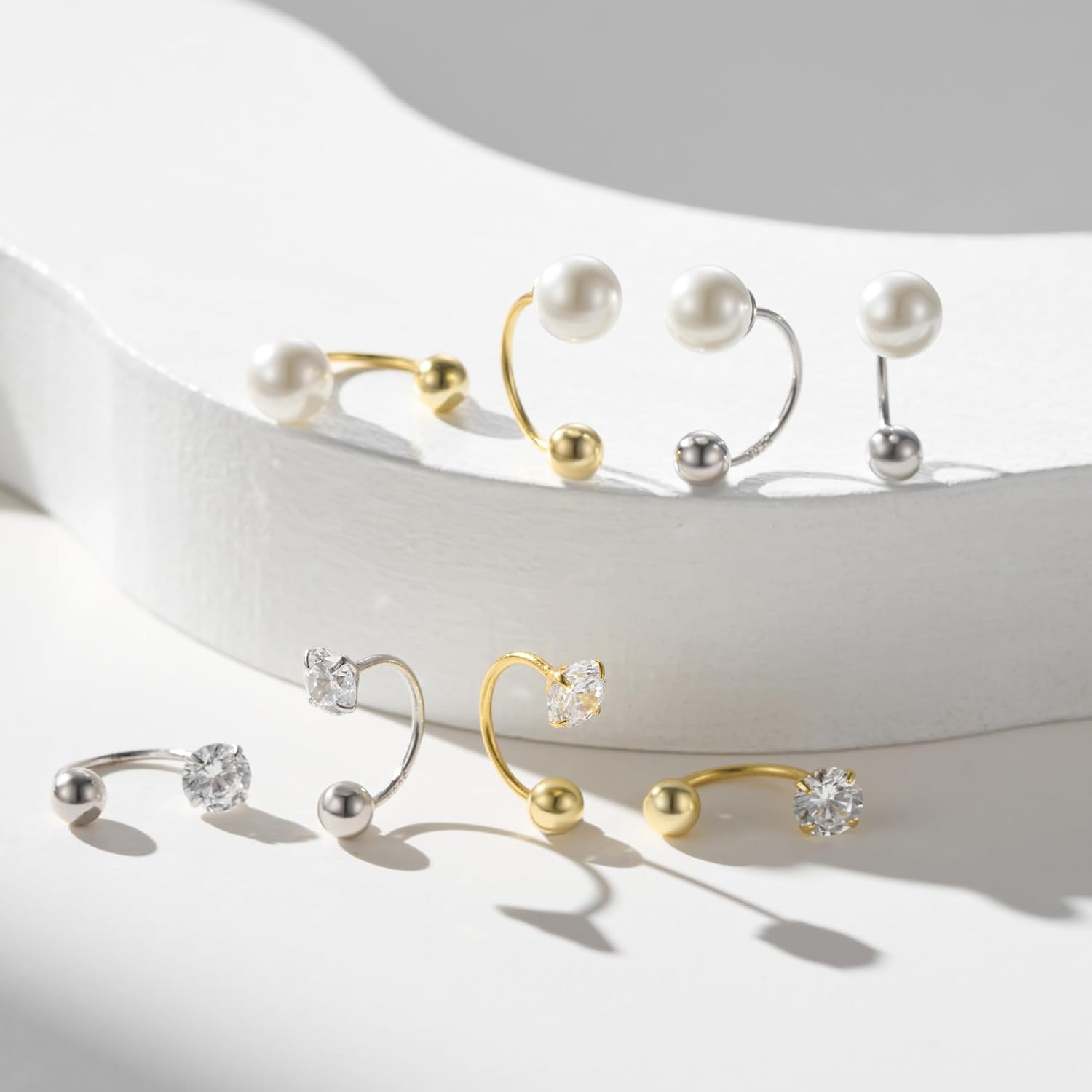 SWEETV Screw Back Cubic Zirconia Huggie Half Hoop Earrings for Women, 14K Gold Plated 925 Sterling Silver Hoop Earrings with Tiny Small Ball Screw Back - Image 5