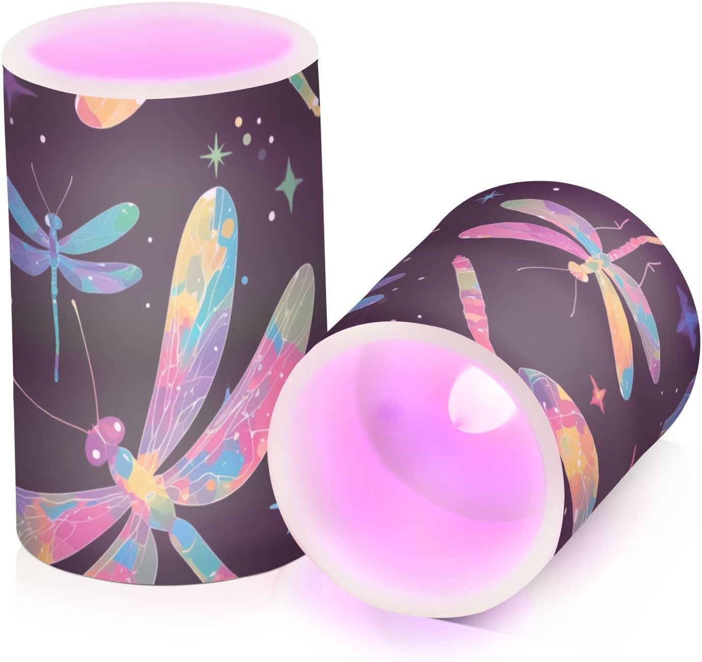 Colorful Dragonfly Dreamy Candles flameless Candles with Remote Control Electronic Lights Fireless Remote Control for Fireplace Battery Operated Flickering 2-Piecing Set