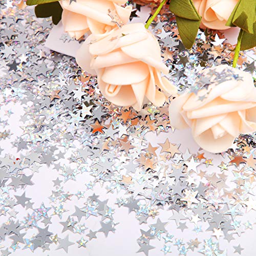 Image of Hestya Star Confetti Glitter Table Confetti Metallic Foil Stars for Christmas Party Wedding Festival Decorations(Silver Set,10mm and 6mm,60g)