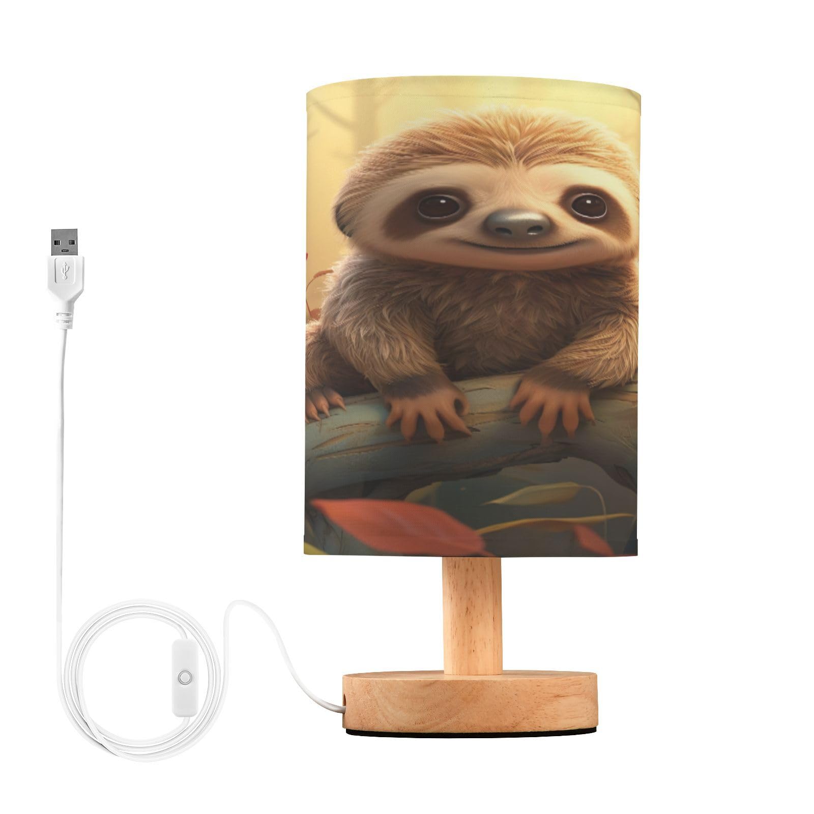 SDMKA Cute Cartoon Sloth Bedside Table Lamp for Bedroom, Minimalist Nightstand Lamp with Round Fabric Shade for Living Room, Office, No Bulb Required