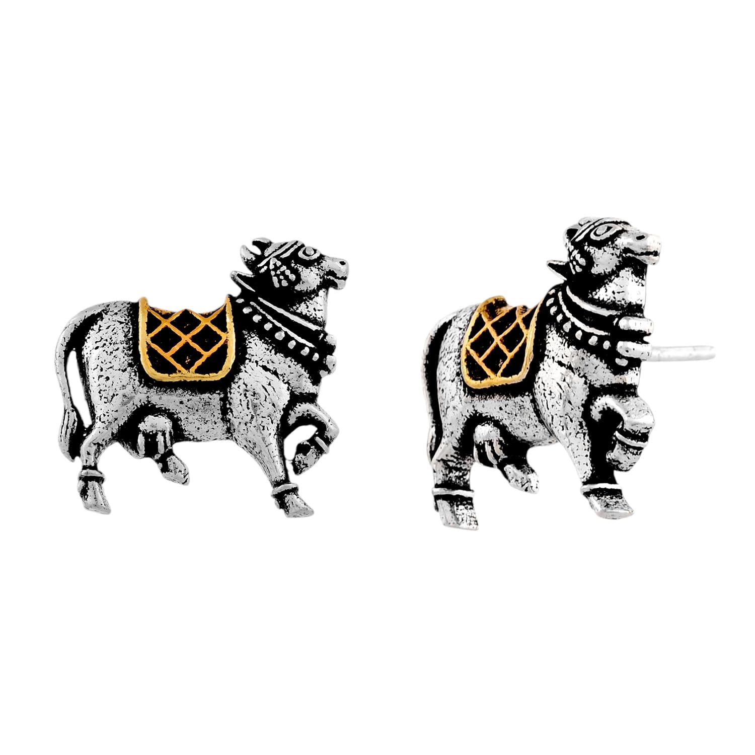 voylla Qasbah Nandi Oxidised Two Tone Stud Earrings For Women|Oxidised Stud Earrings For Women|Dual Tone|Everyday|Festive|Diwali|Karwachauth|Gift For Her-picture-22