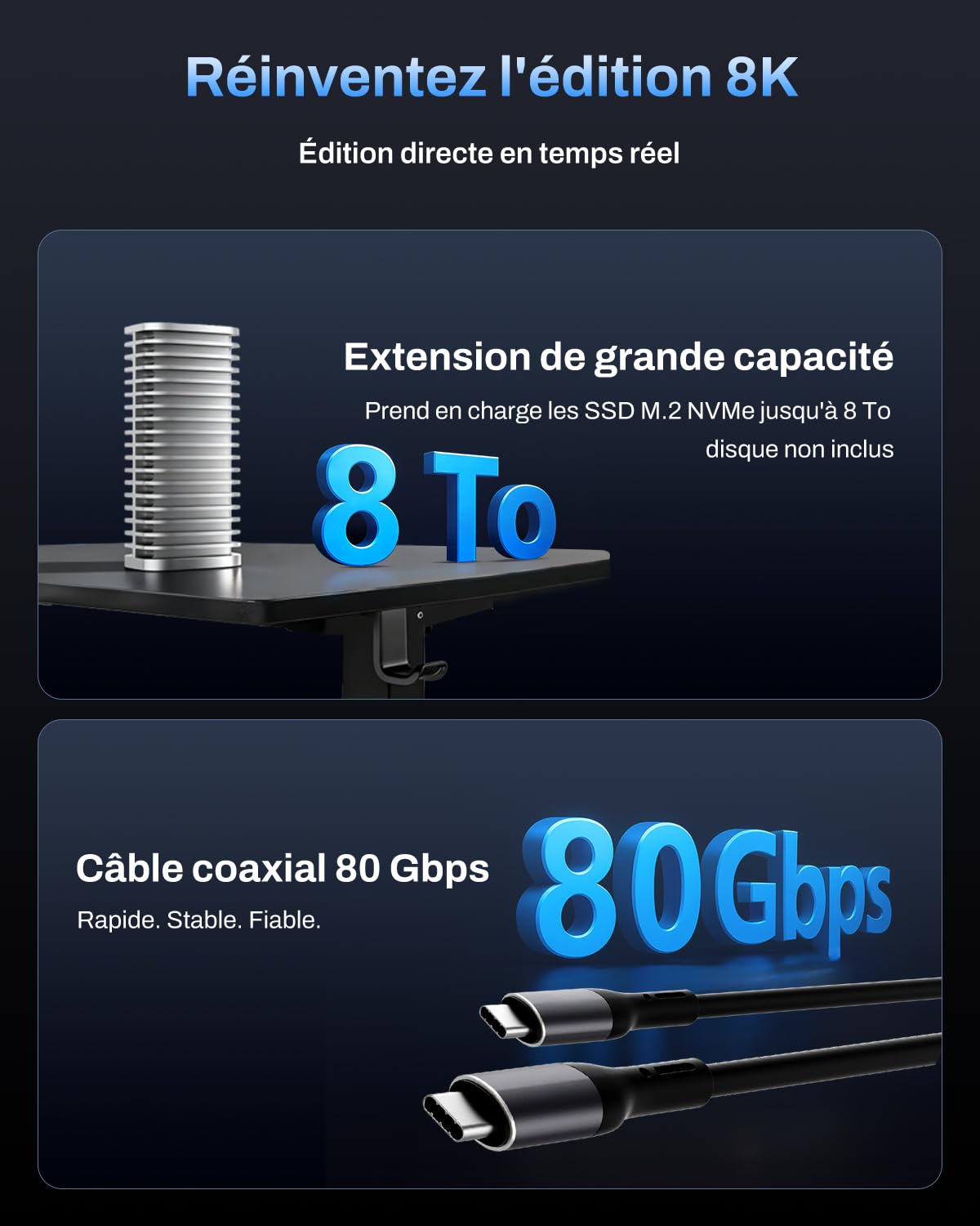 TERRAMASTER D1 SSD Pro Boîtier SSD M.2 NVMe 80 Gbps - Vitesse jusqu'à 7061 Mo/s - avec Refroidissement Efficace - Zéro Bruit - Compatible USB 4/3.2/3.1/3.0 et Thunderbolt 5/4/3 (sans Disque)