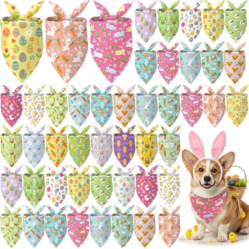 Image of Abbylike 50 Pcs Easter Dog Bandanas Bulk Bunny Egg Carrot Bandanas for Dogs Triangle Kerchief Bibs Scarf Set for Pet Easter Costume Photo Props Accessories Pet Shops, 25 Styles (25.6 x 17.7 x 17.7)